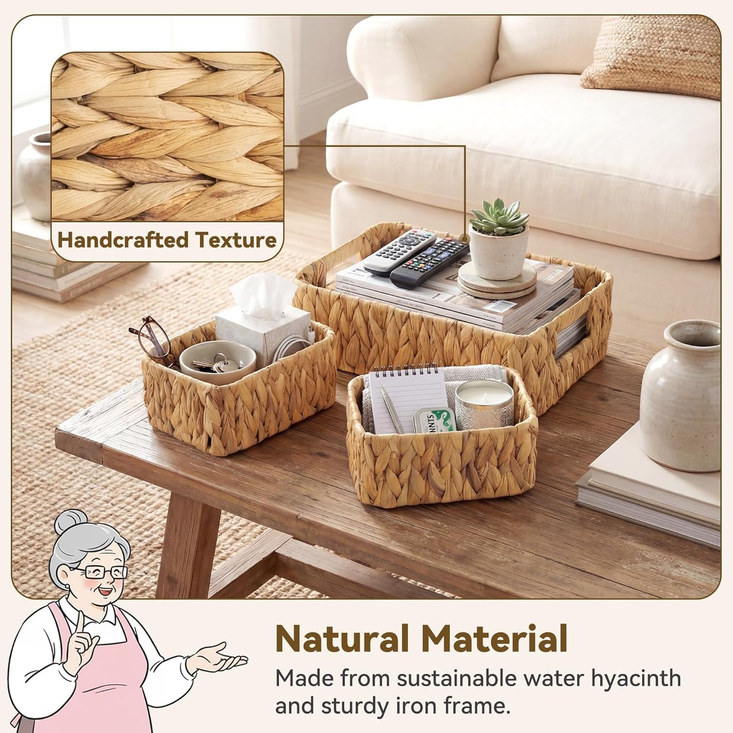 Small Wicker Baskets / 2 x 7 / Narural / Set of 3