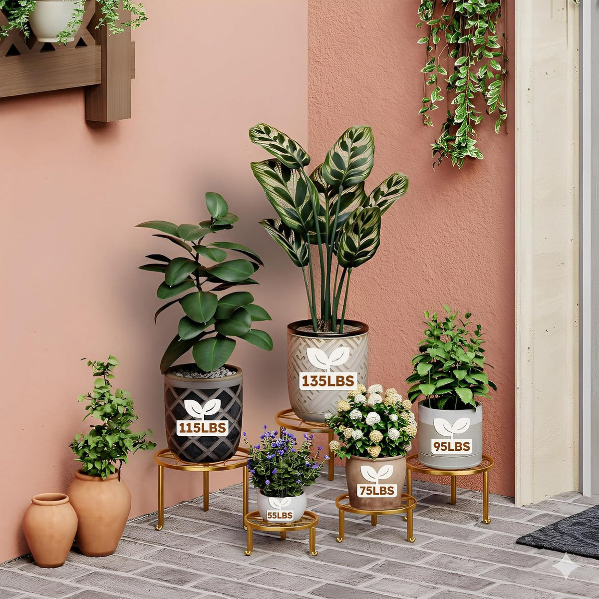 5 Pack Metal Plant Stand, Sturdy Tiered Display Rack for Indoor Outdoor Patio Home Garden