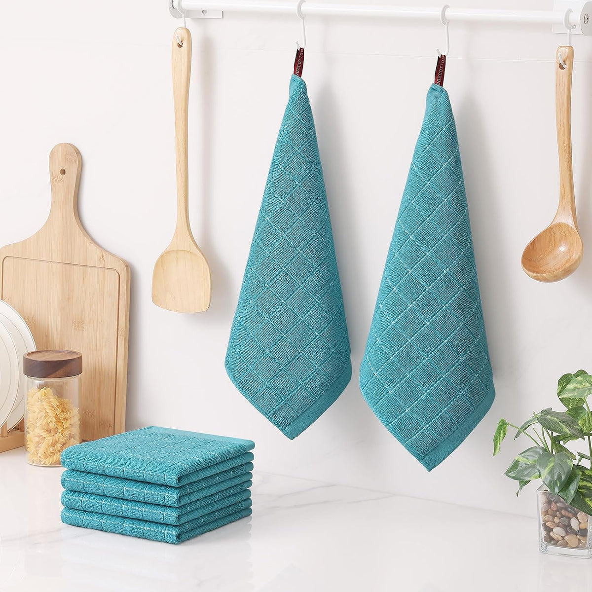 Homaxy 100% Cotton Terry Kitchen Dish Cloths, 12 Pack, Lake Blue | Ultra Soft and Absorbent Dish Towels for Kitchen