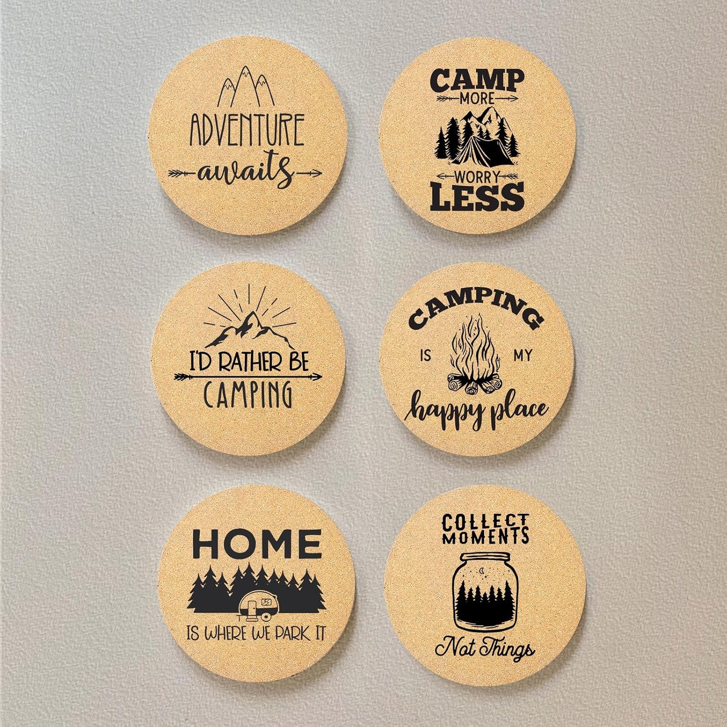Holder / Coaster Absorbent Cork Wood for Cup Desk Office Table Kitchen Decor / Camping / Set of 6