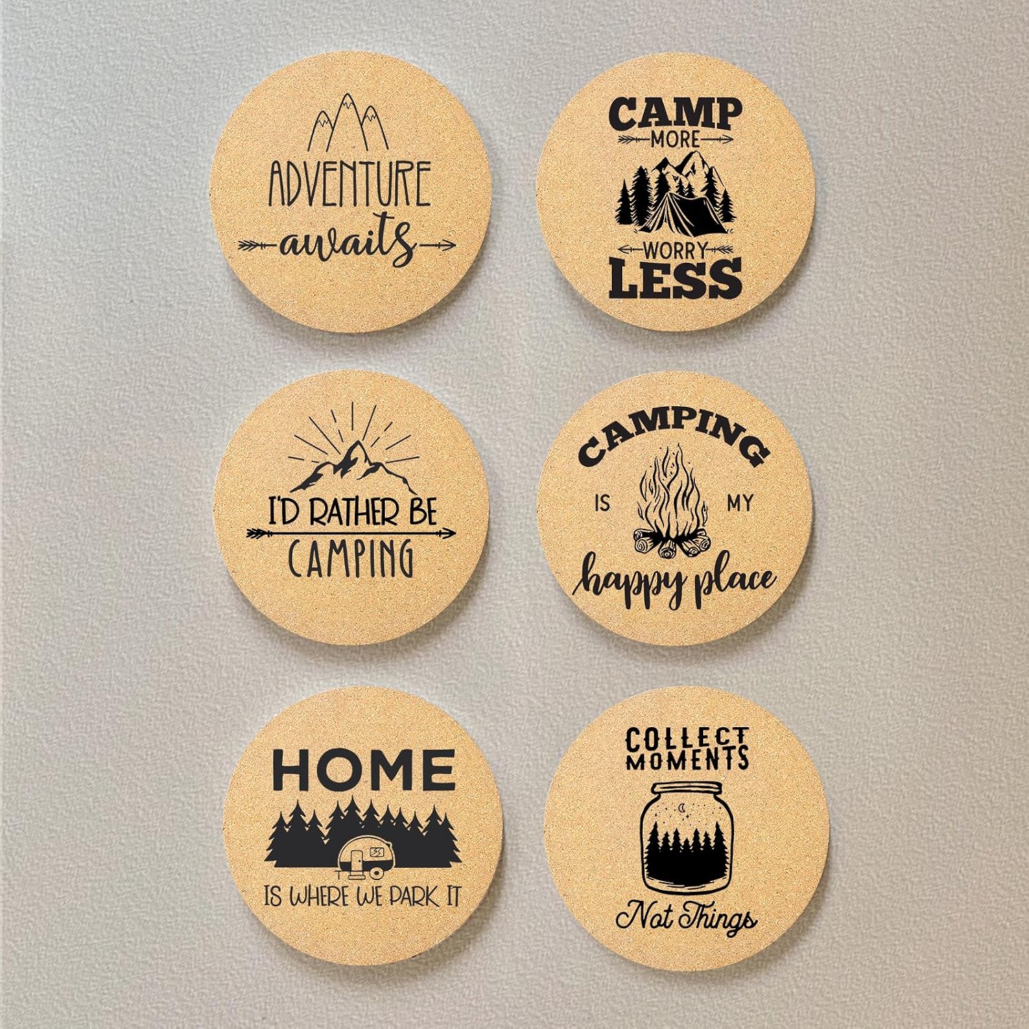 Holder / Coaster Absorbent Cork Wood for Cup Desk Office Table Kitchen Decor / Camping / Set of 6
