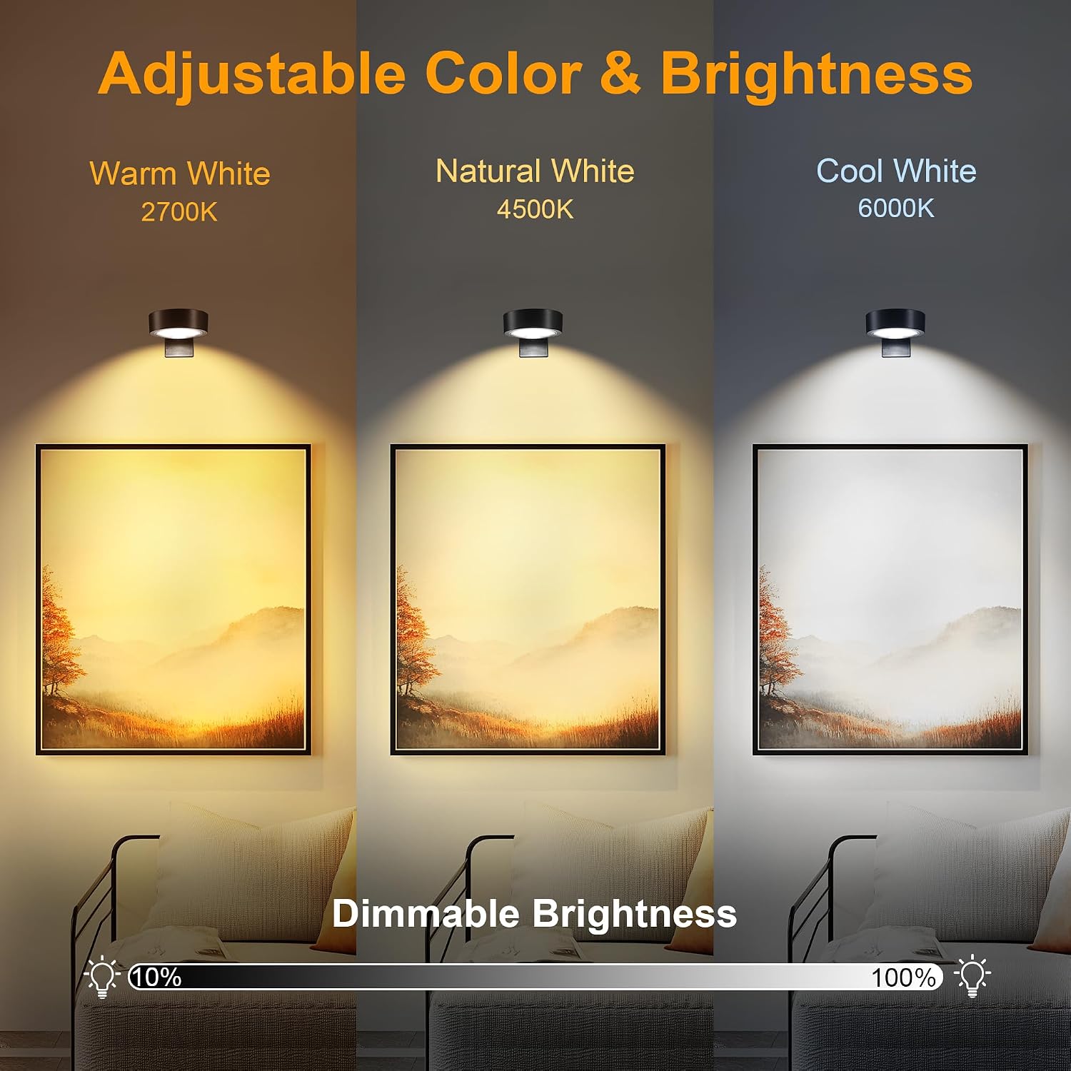 maylit 6 Pack Rechargeable Picture Lights for Wall | Magnetic Wireless Art Lights with Remote, Dimming and Timer for