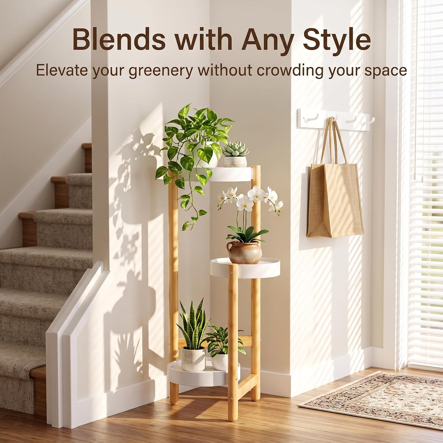 APRTAT 3-Tier Tall Bamboo Plant Stand for Indoor Plants | Natural Bamboo Waterproof Coating Enhanced Stability Easy