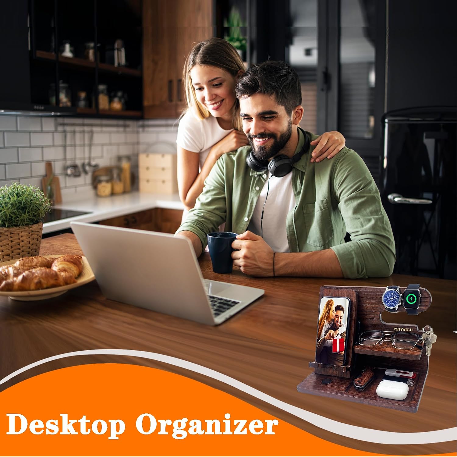 Gifts for Men Women Brother Boss Boyfriend Him Nightstand Organizer Gifts for Dad from / Dark Brown