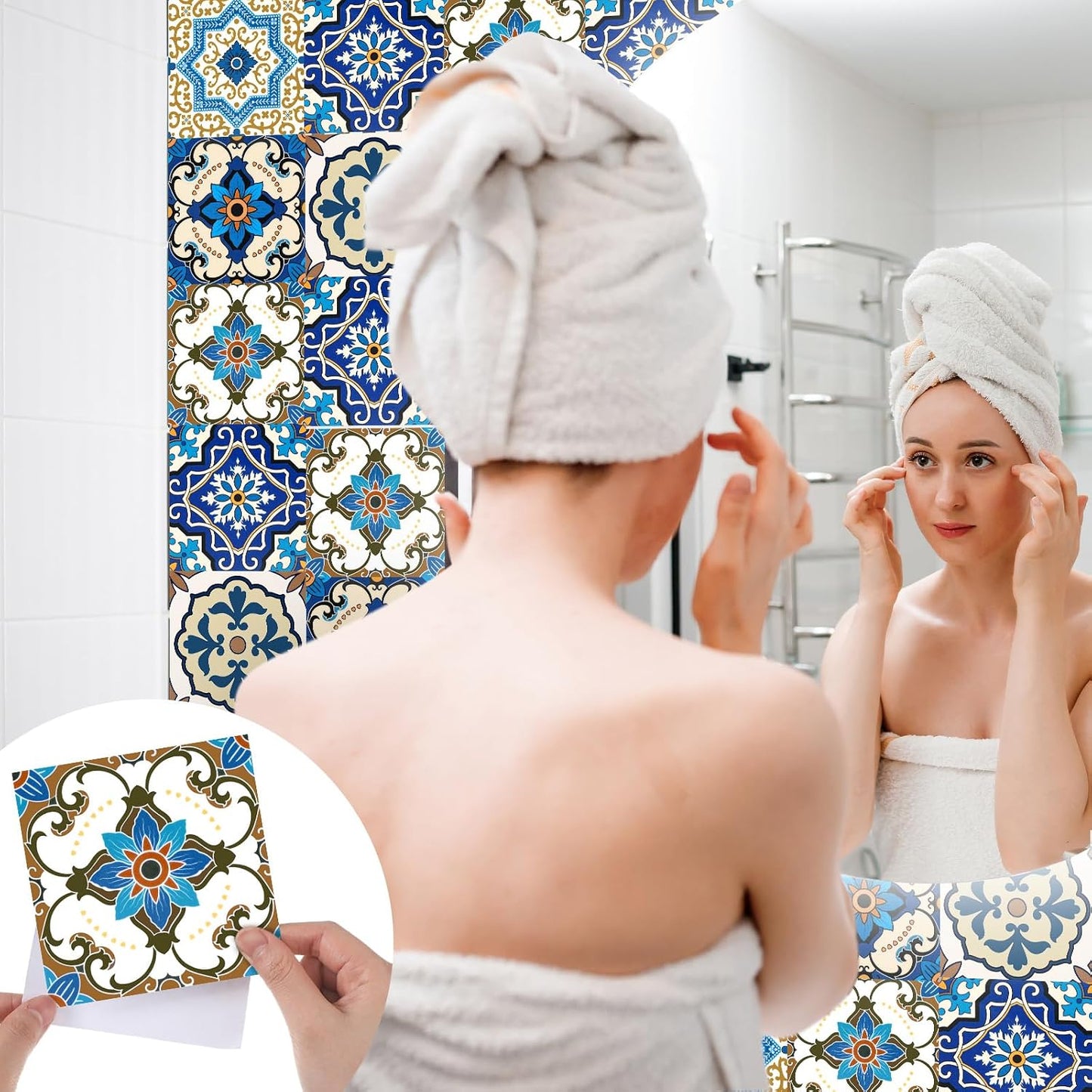 Colorful Talavera Tile Handpainted 10 Designs Peel and Stick Wall Tile / Classic / 4 x 4 / Set of 60