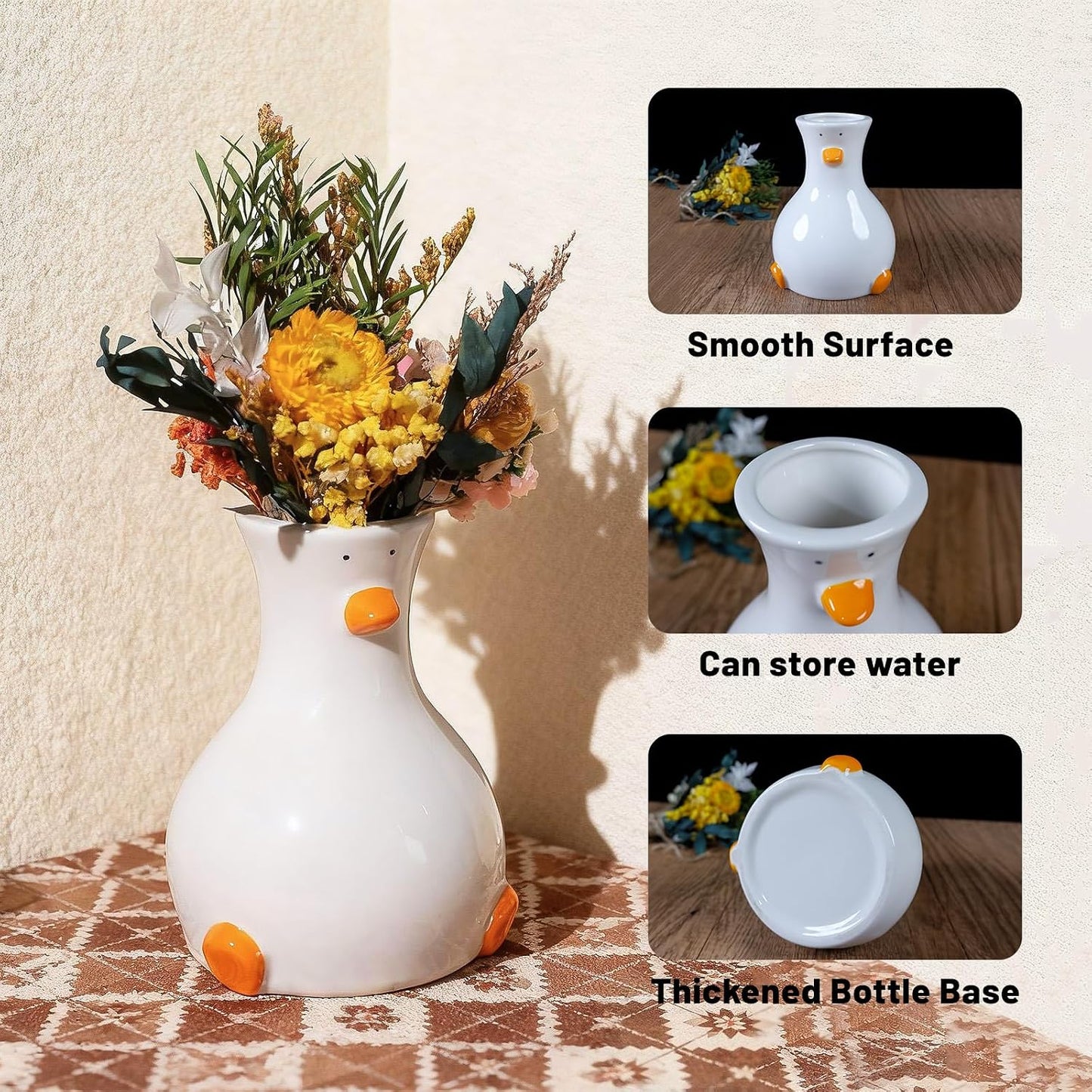 Animal-Themed Round Table Vase / Duck Vase / White