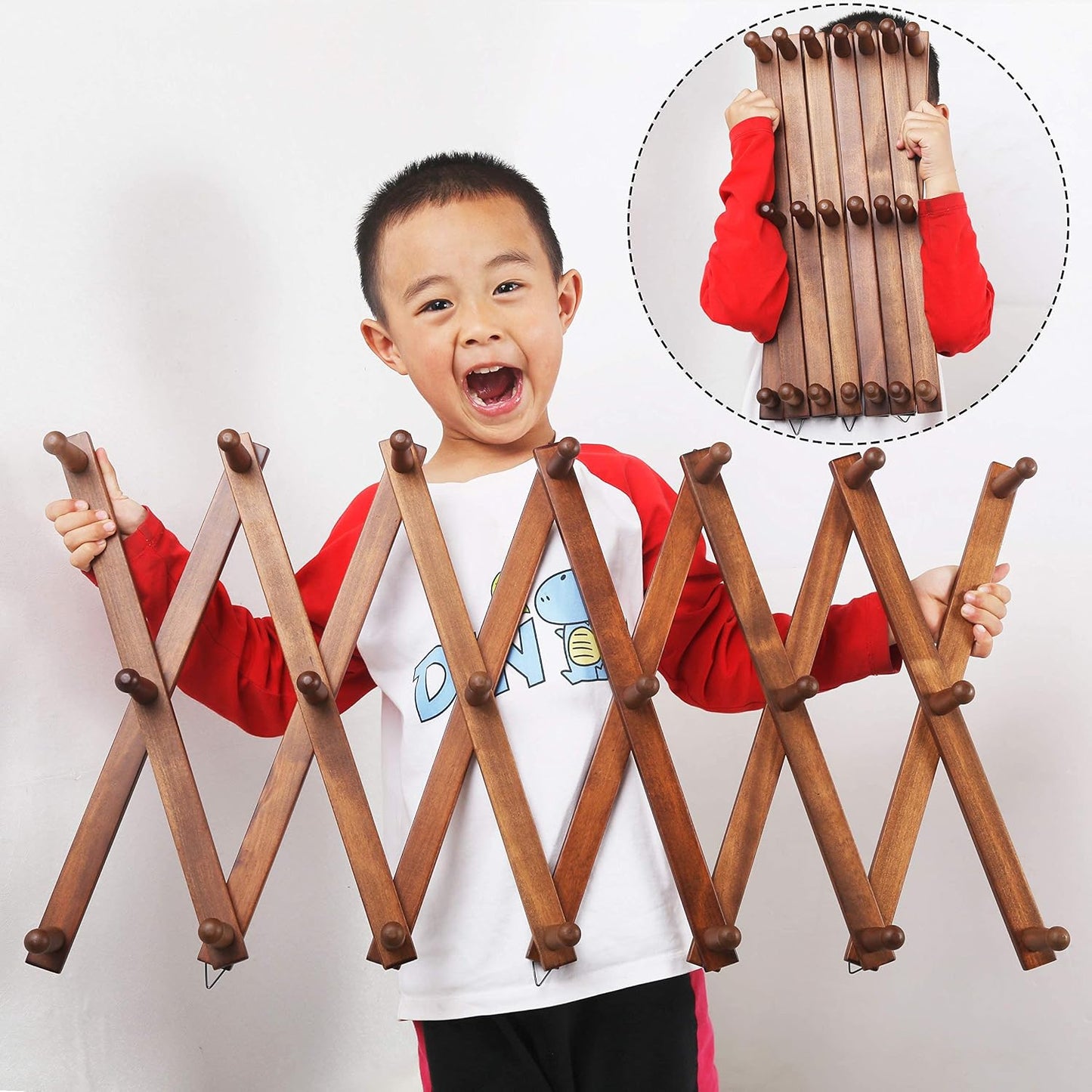 WEBI Accordion Wall Hanger,Expandable Wooden Coat Rack Wall Mounted,Accordion Hat Rack for Wall,Accordion Hook Rack for