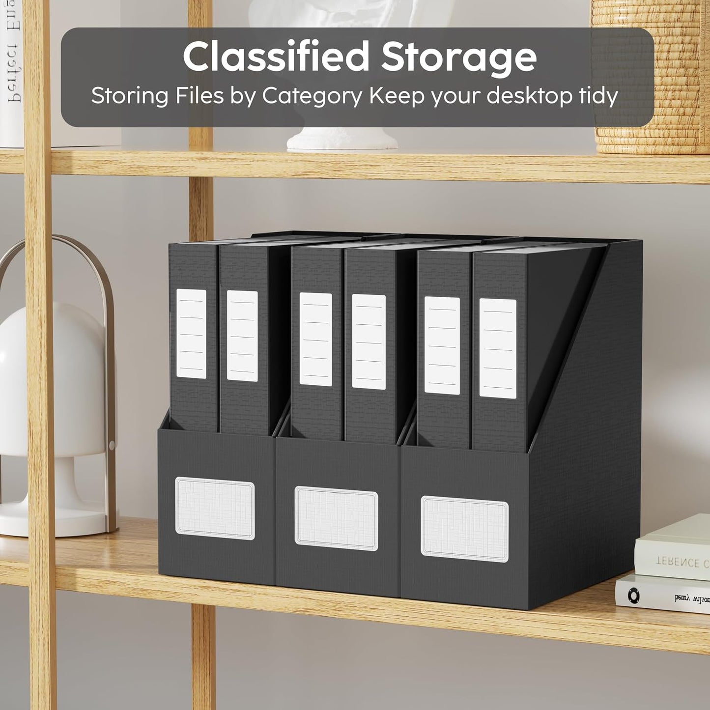 Black Magazine File Holders，3 Packs Cardboard File Rack, Folder Holder | Sturdy Cardboard Desktop Storage File Box