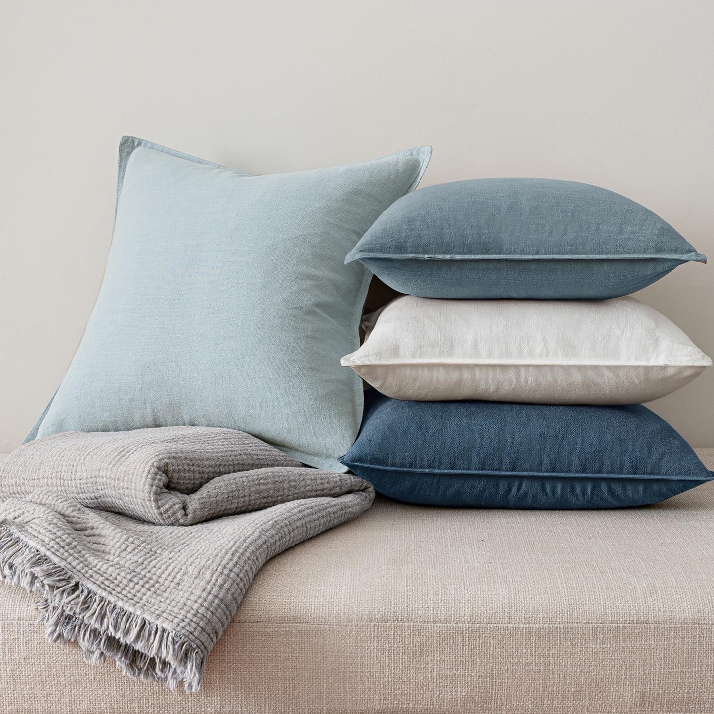 Pillow Covers Decorative Natural Solid Throw Pillow Covers Soft Accent / 18 x 18 / Blue / Set of 4