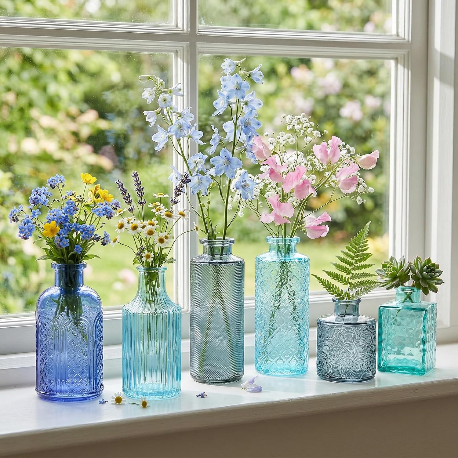 Blue Glass Bud Vases / Blue Series / Set of 30