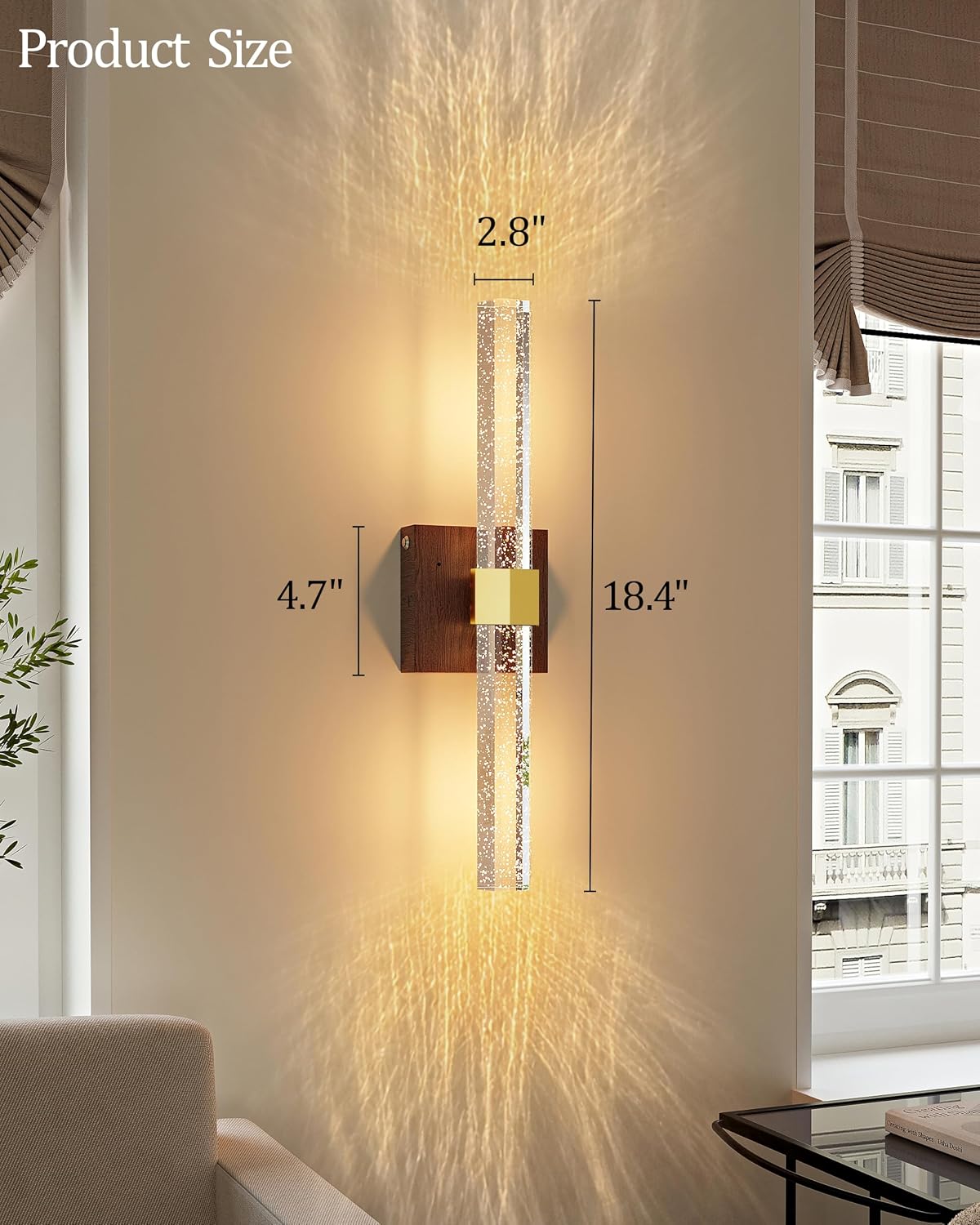Gold Walnut Battery Operated Wall Sconces Set of Two, 18.4 Inch | LED Wireless Rechargeable Wall Lights Dimmable Timer