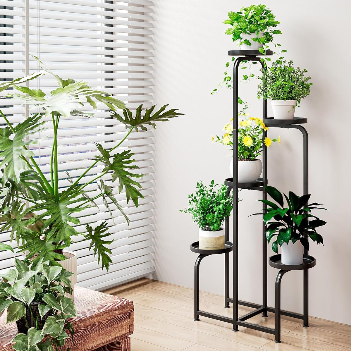 INGIORDAR Plant Stand Indoor Outdoor Corner Tall Plant Shelf 5 Tier Metal | Space-saving Tiered Design Displays