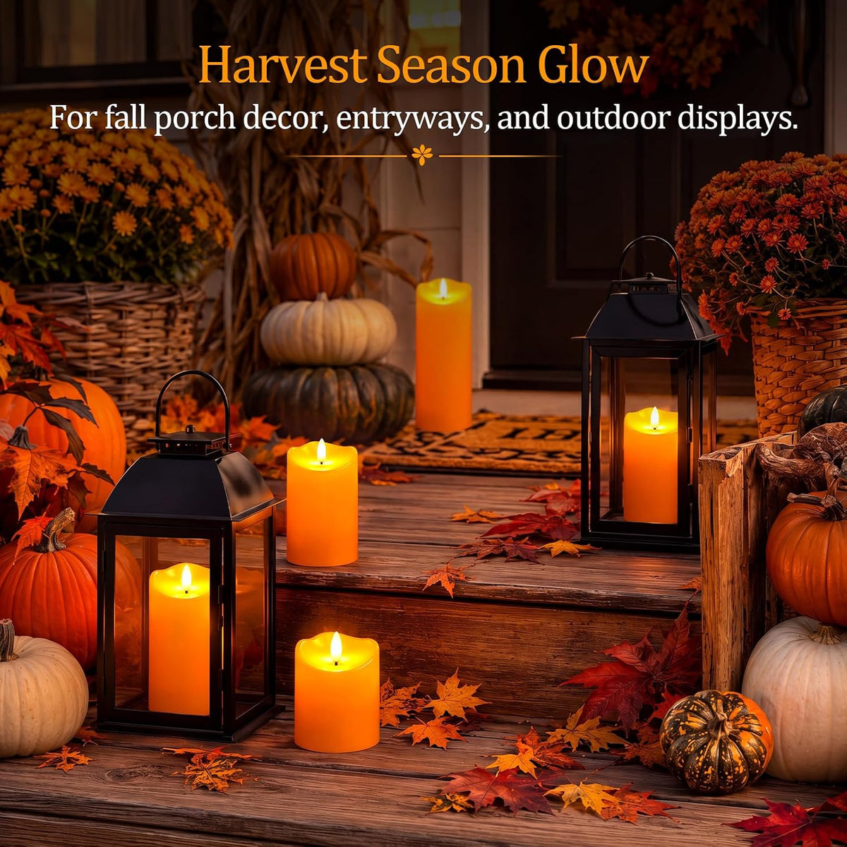 Homemory Halloween Orange Waterproof LED Candles, Remote Timer, Set of 6 | Flameless candles, D3 x H4/4/5/6/8/8 in