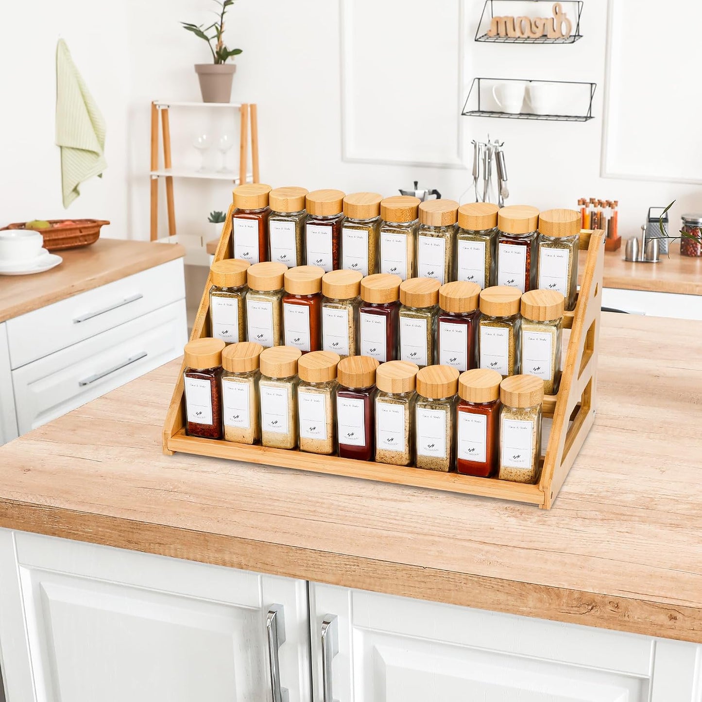 Spice Rack, Spice Organizer -3 Tier Bamboo Spice Racks, Solution for Spice Storage in Kitchens, Countertops，Storage