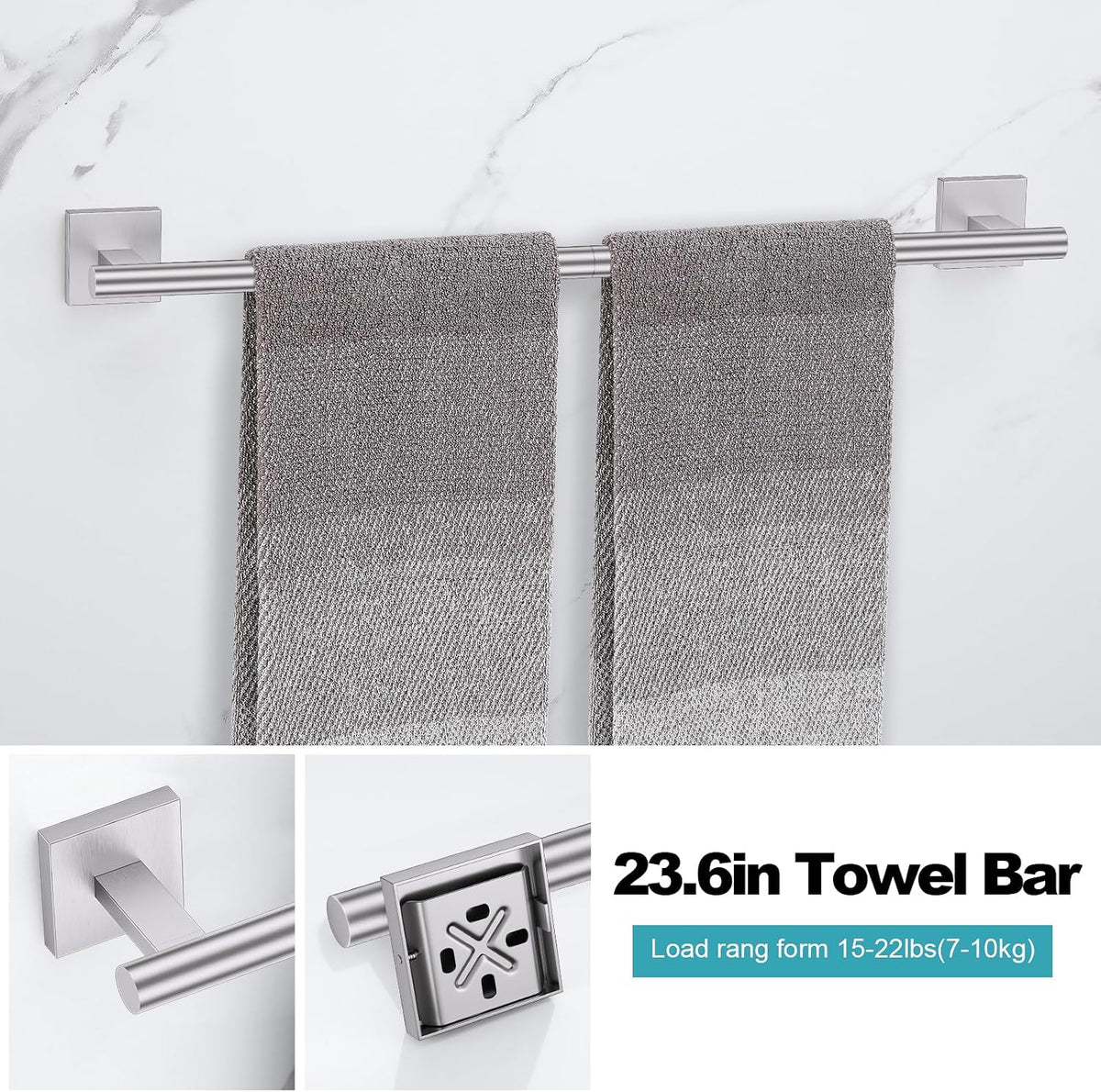 Brushed Nickel Bathroom Hardware Accessories Towel Bar Set, 10 Pieces Bathroom Towel Bar Holder Set, 23.6 Inch
