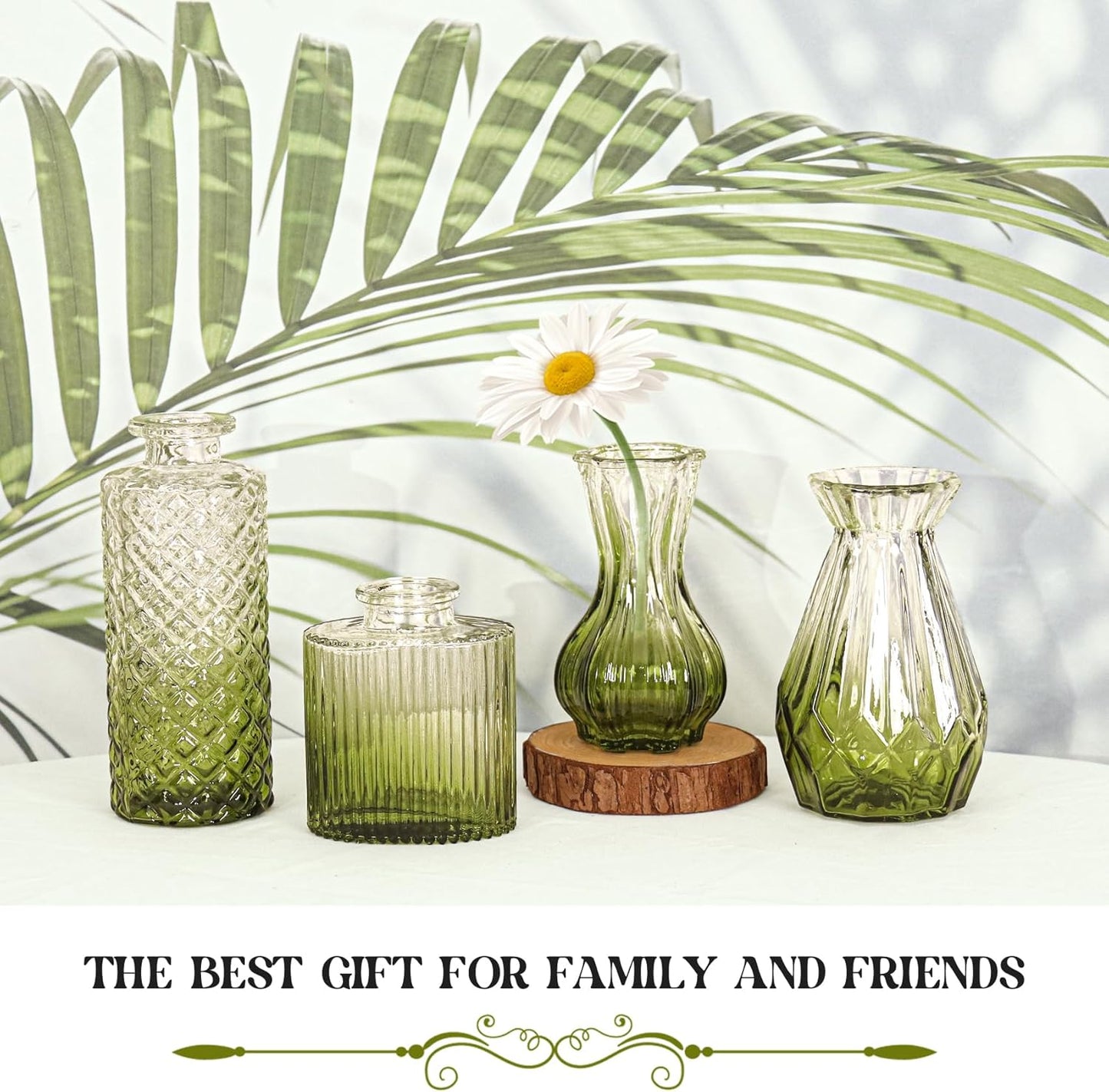 Glass Bud Vase Set / Ombre Green / Set of 4