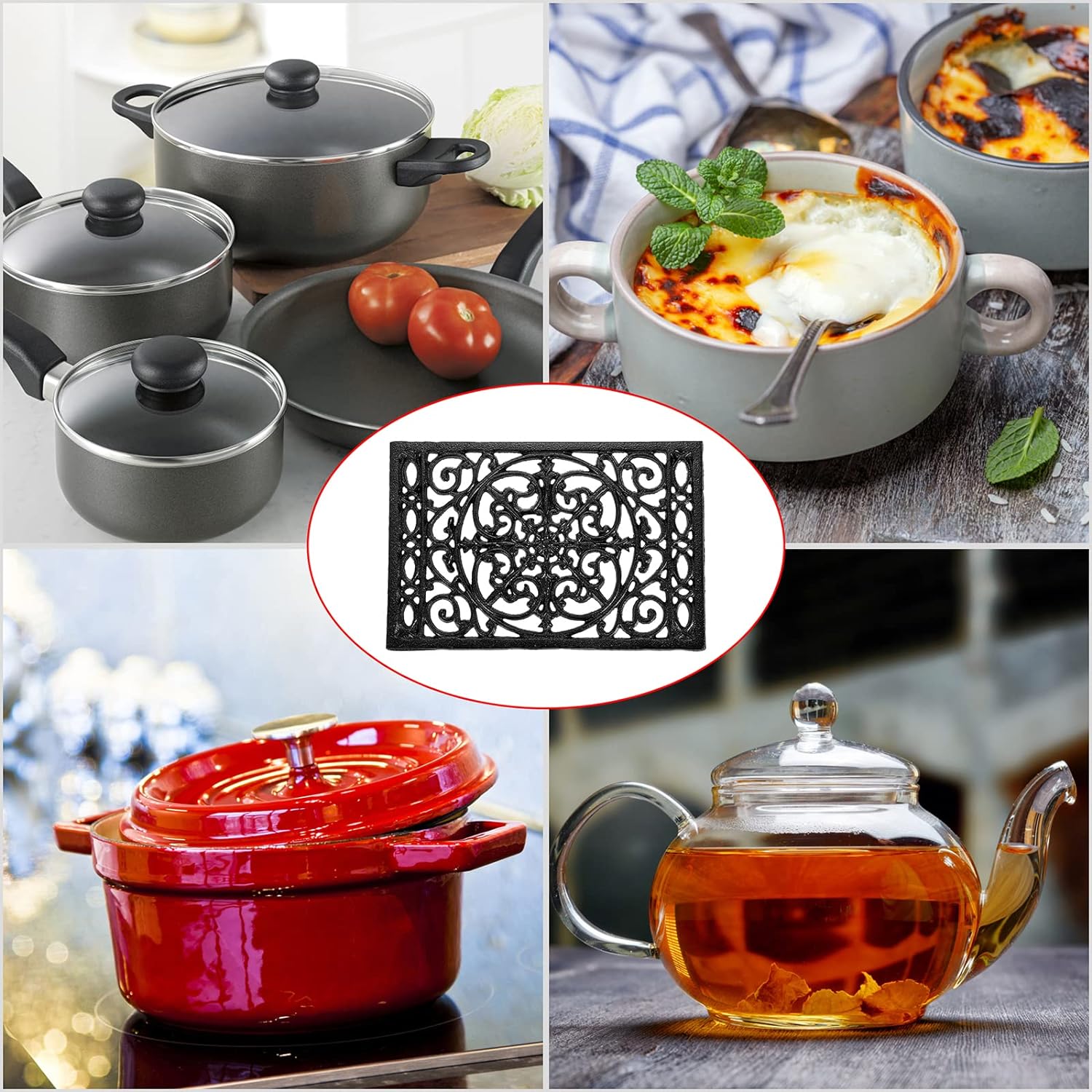 Sumnacon Cast Iron Trivet 2Pcs Heat Resistant Trivets for Hot Pots and Pans | Rustic Metal Trivets with Rubber Feets