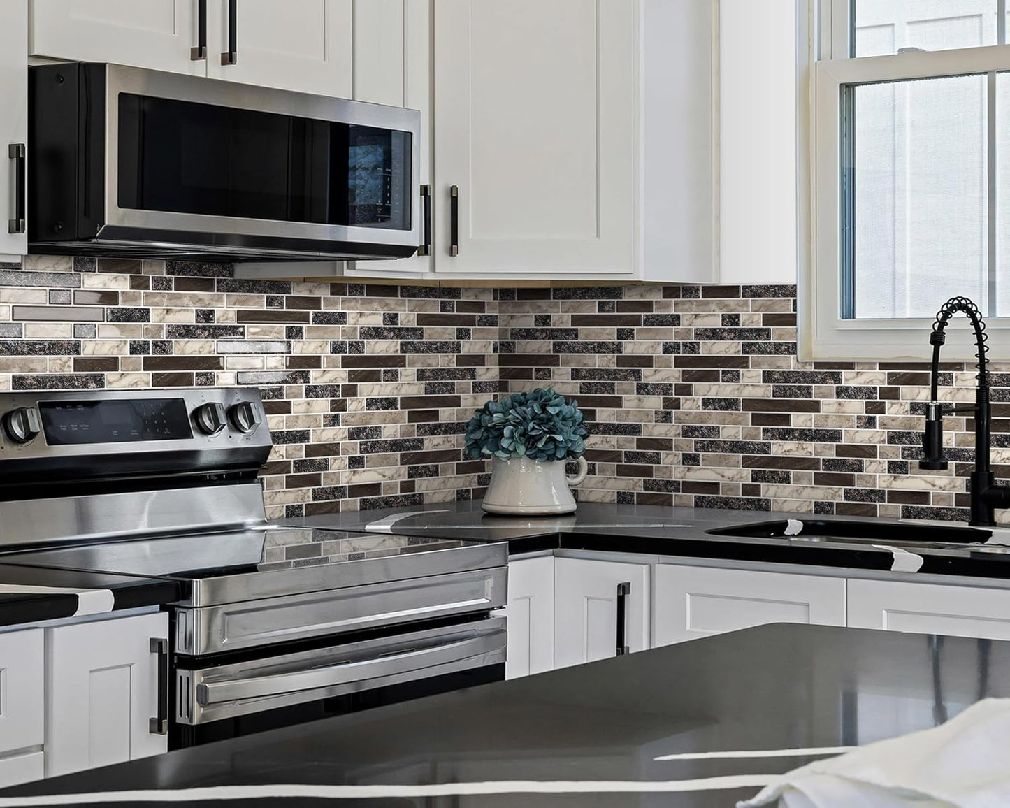 Thick Peel and Stick Backsplash Tile " 3D Self Adhesive Marble Tiles / Brown / 12 x 12
