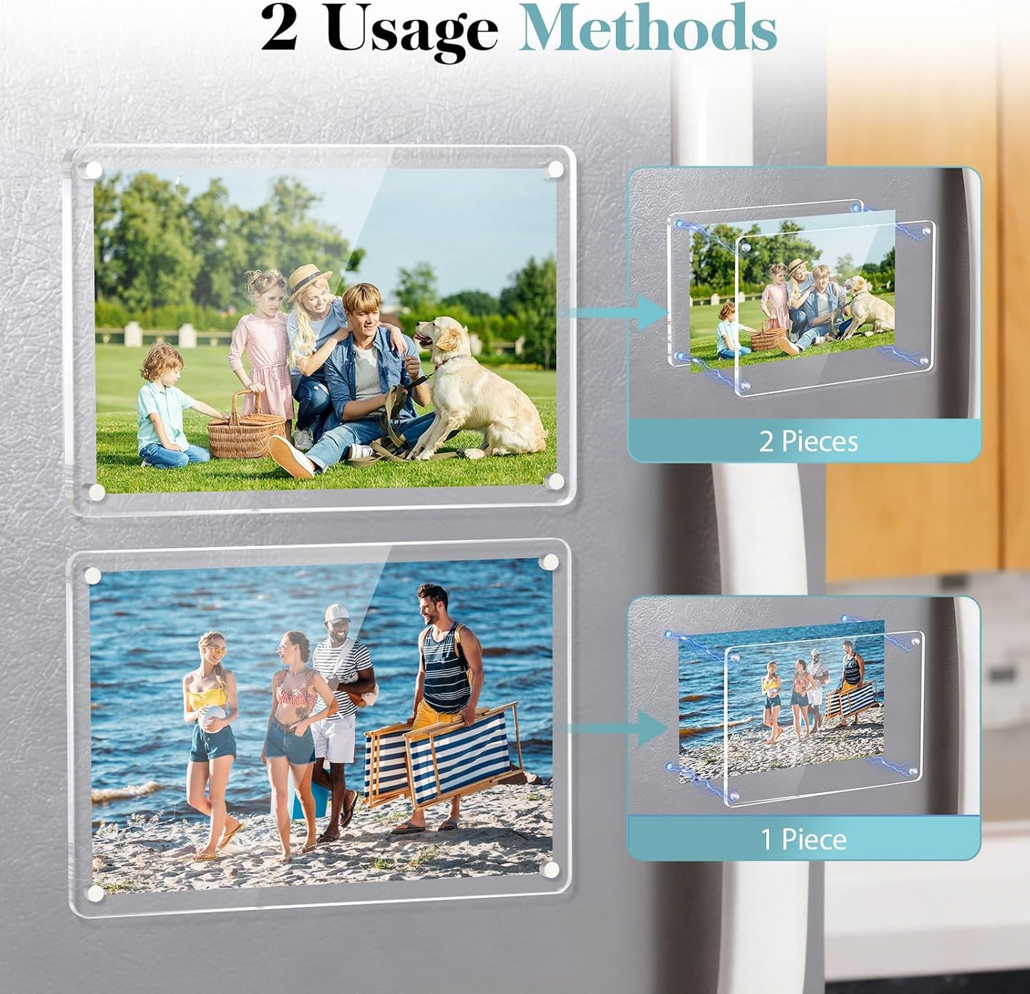 SAMYUCHO 10 Packs Acrylic 4x6 Magnetic Picture Frames for Refrigerator | Strong Magnetism, Clear Display Effect with