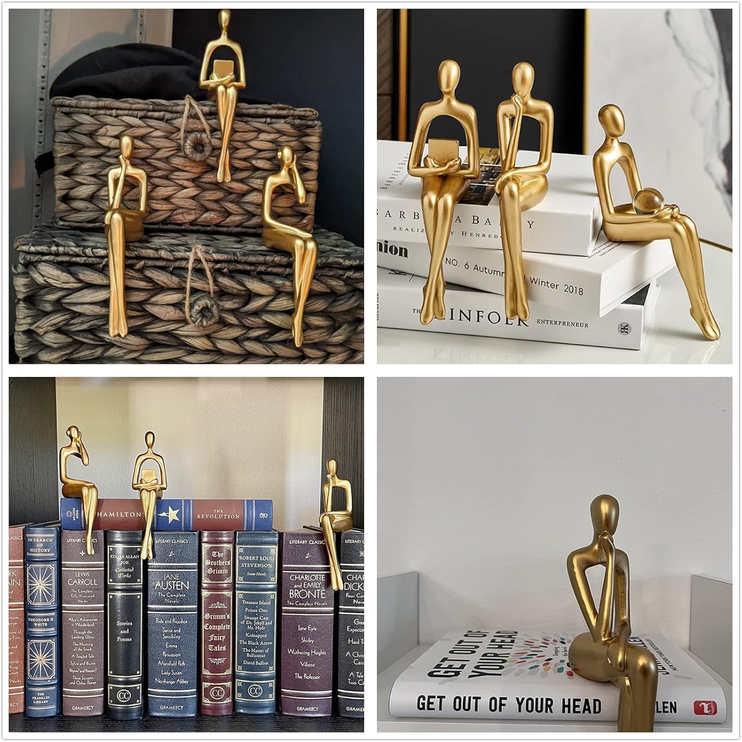 Resin Reading Sculpture Decor Sitting Thinker Statue Abstract Sculptures / Gold