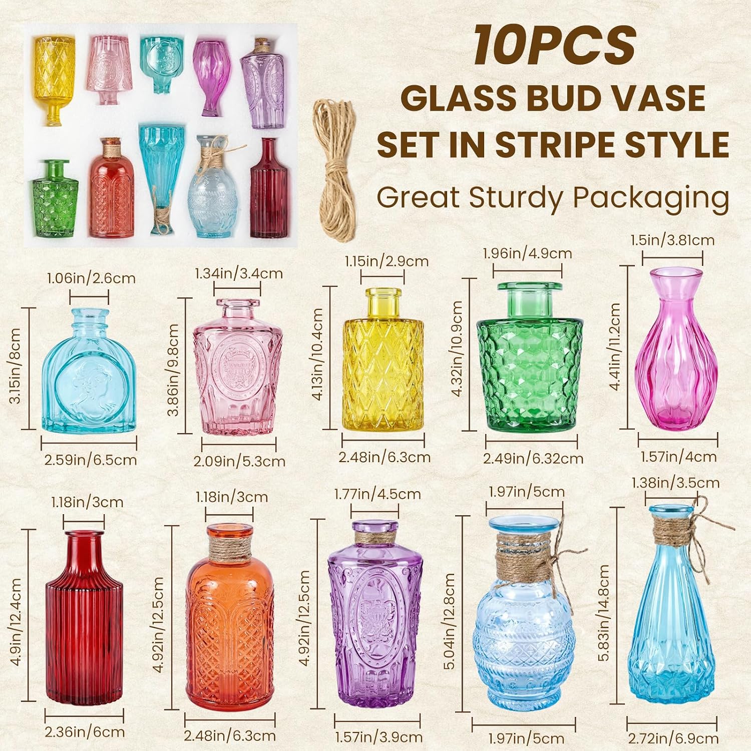 Colored Glass Bud Vase Set / Colorful / Set of 10