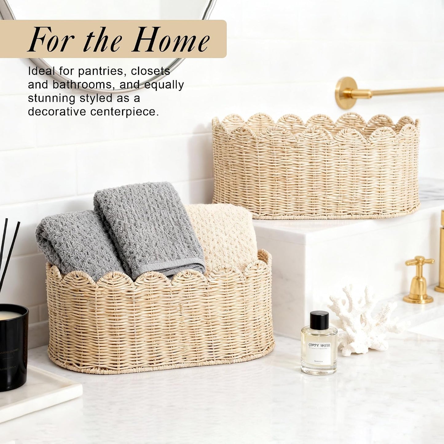 Hand- Rattan Baskets / Natural / 16 x 10 x 7 / Set of 2