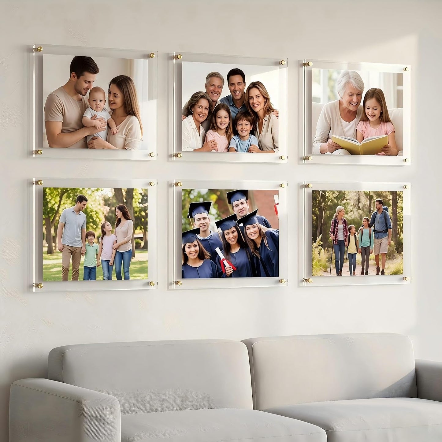 Kalami 8x10 Picture Frame Wall Mount Self Adhesive | Clear Acrylic No Drill Floating Frameless Poster Frame for Office