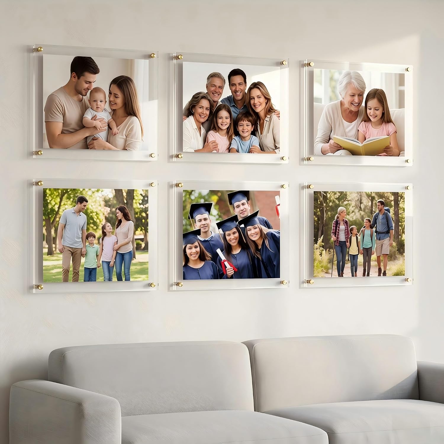 Kalami 3 Pack 11x14 Acrylic Wall Mount Picture Frame Self Adhesive | Floating Frameless Clear Photo Frame for Diploma