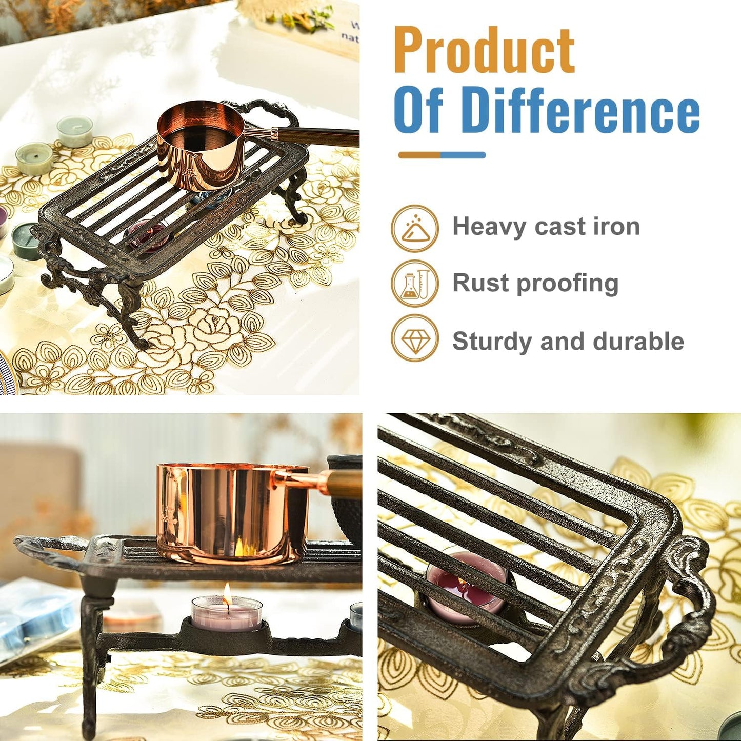 Sungmor Heavy Duty Cast Iron Teapot Dish Warmer Stable Holder for Tealight Stand | Tealight Warmer Decorative Stove for