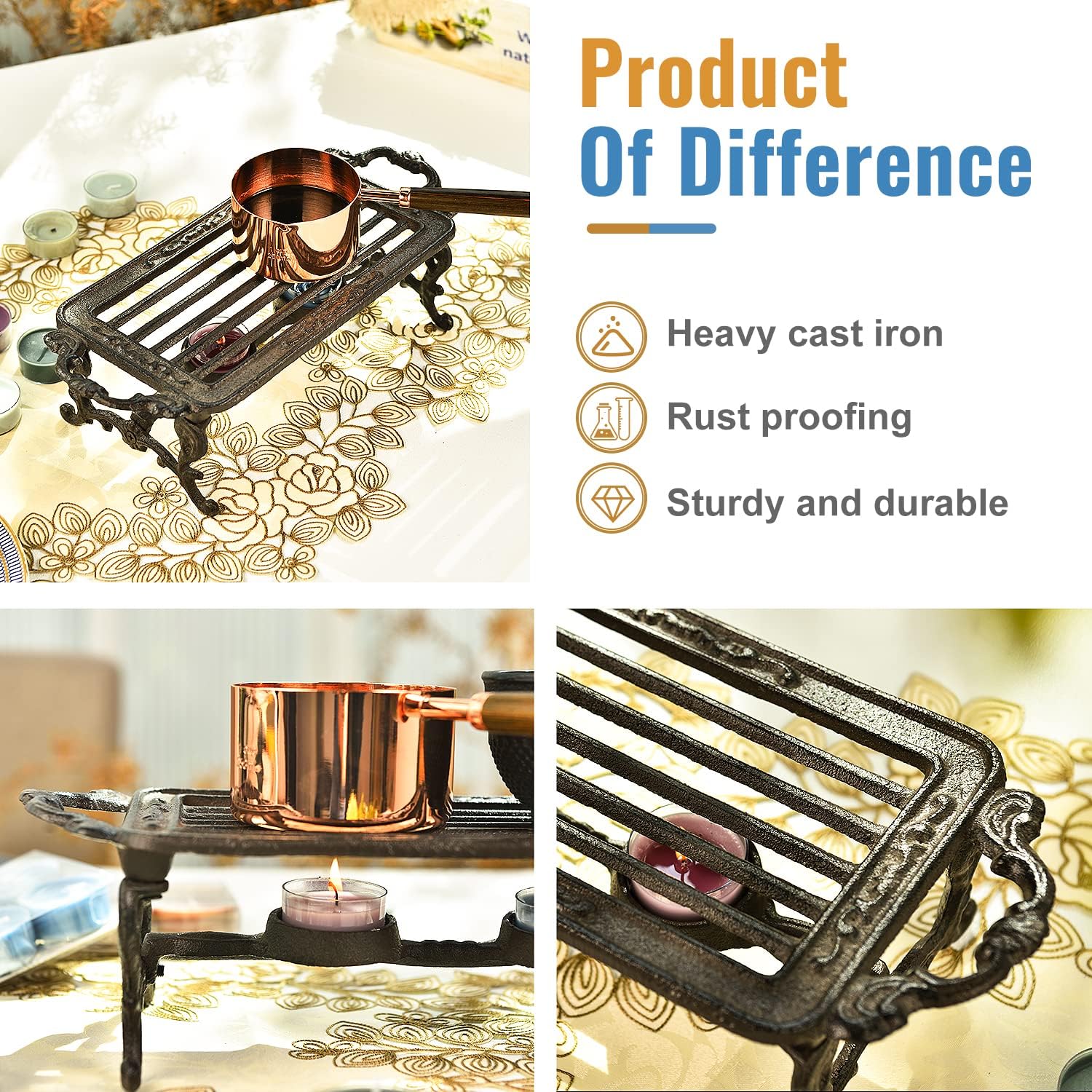 Sungmor Heavy Duty Cast Iron Teapot Dish Warmer Stable Holder for Tealight Stand | Tealight Warmer Decorative Stove for