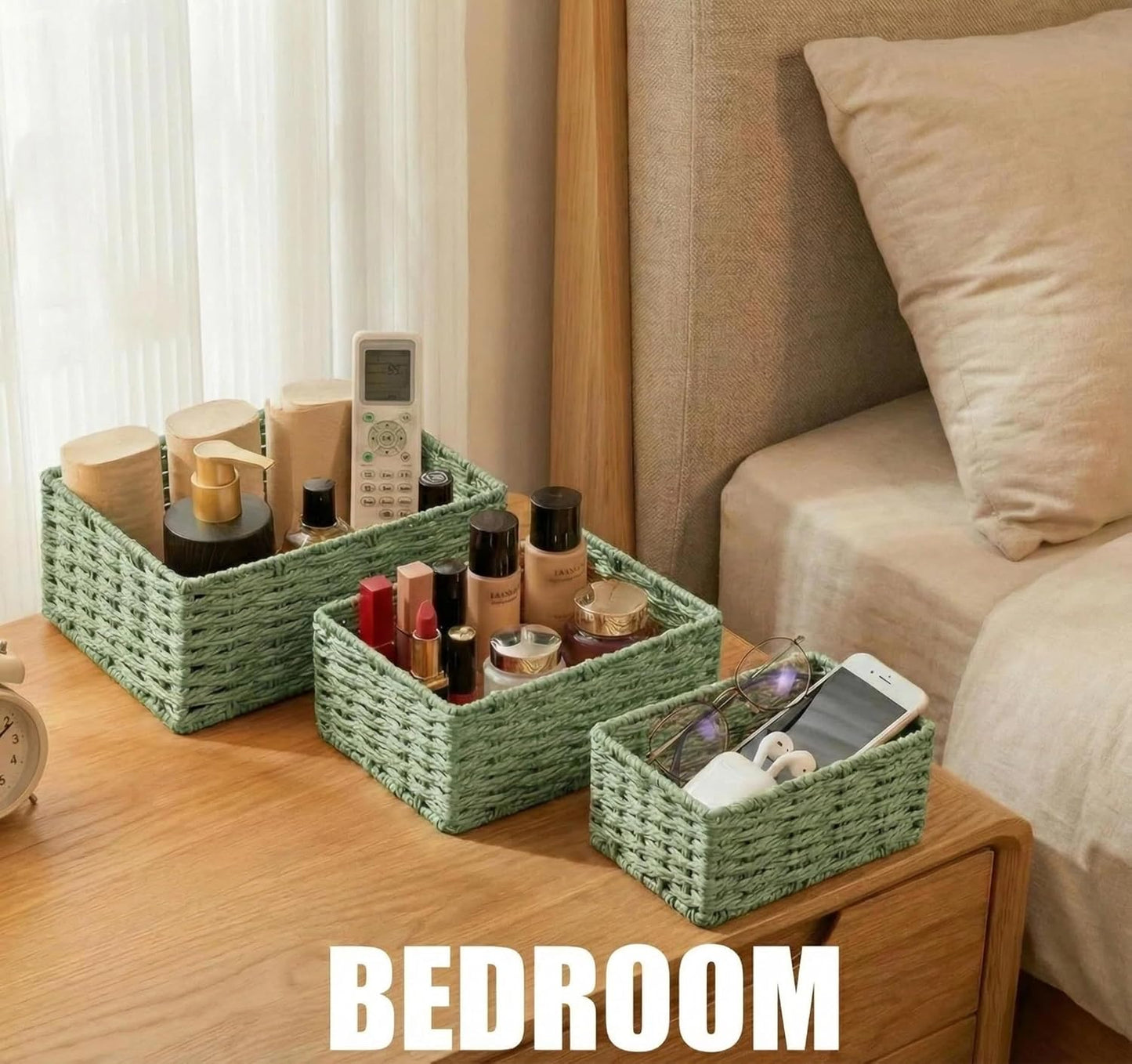 Woven Storage Basket / Green / Set of 3