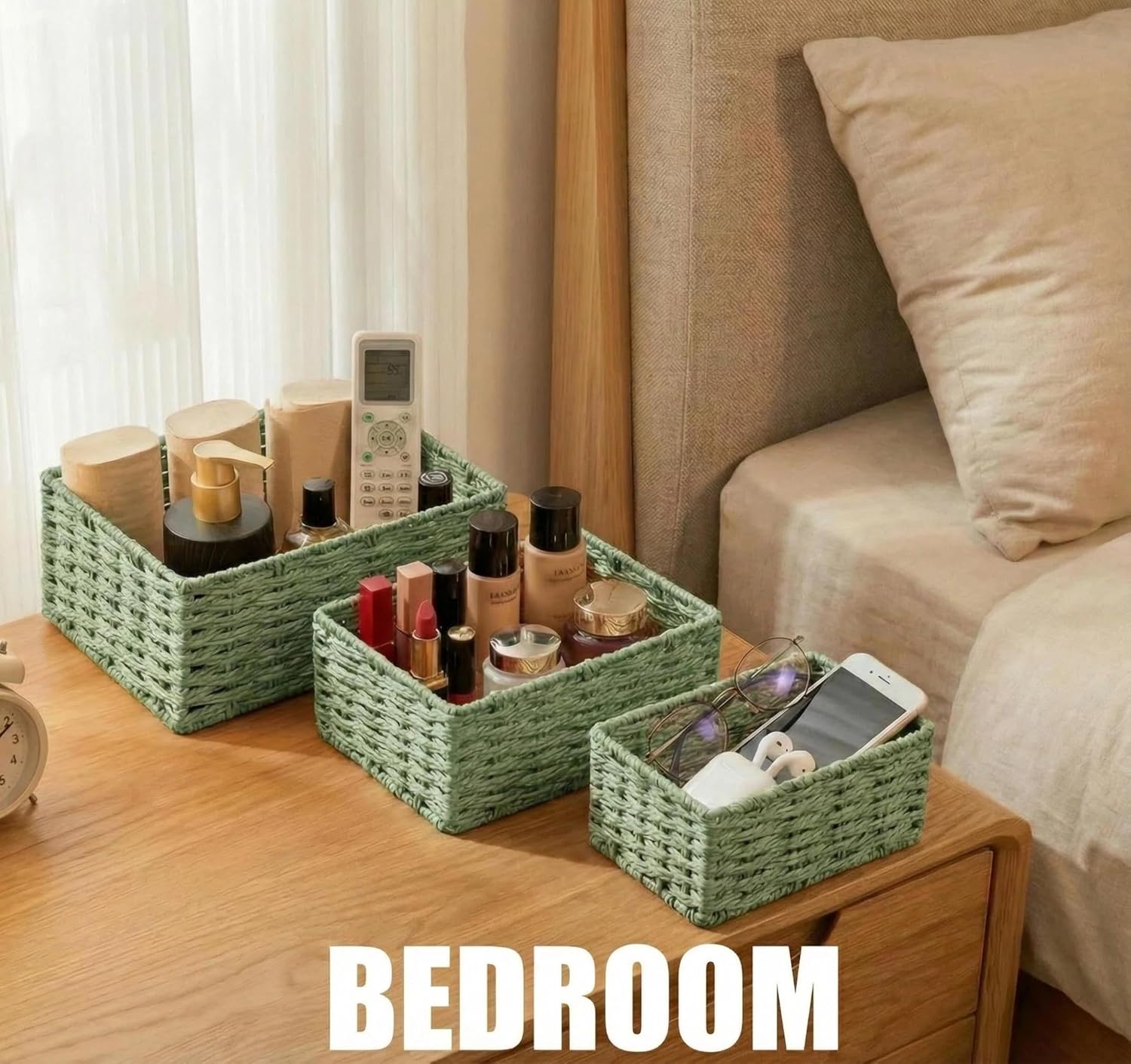 Woven Storage Basket / Green / Set of 3