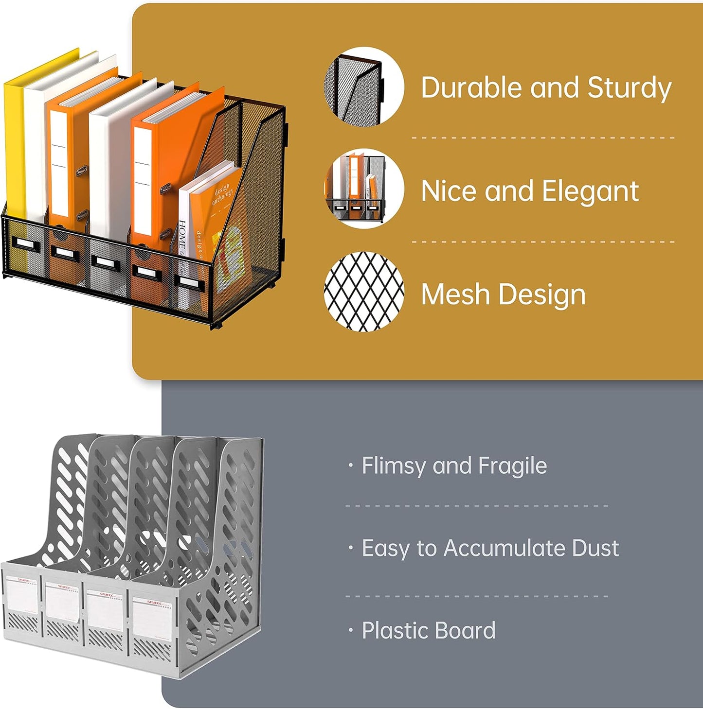 DALTACK 5-Slot Magazine File Holder, Metal Binder Holder, Black | Iron Mesh Construction, Labeled Sections for Easy