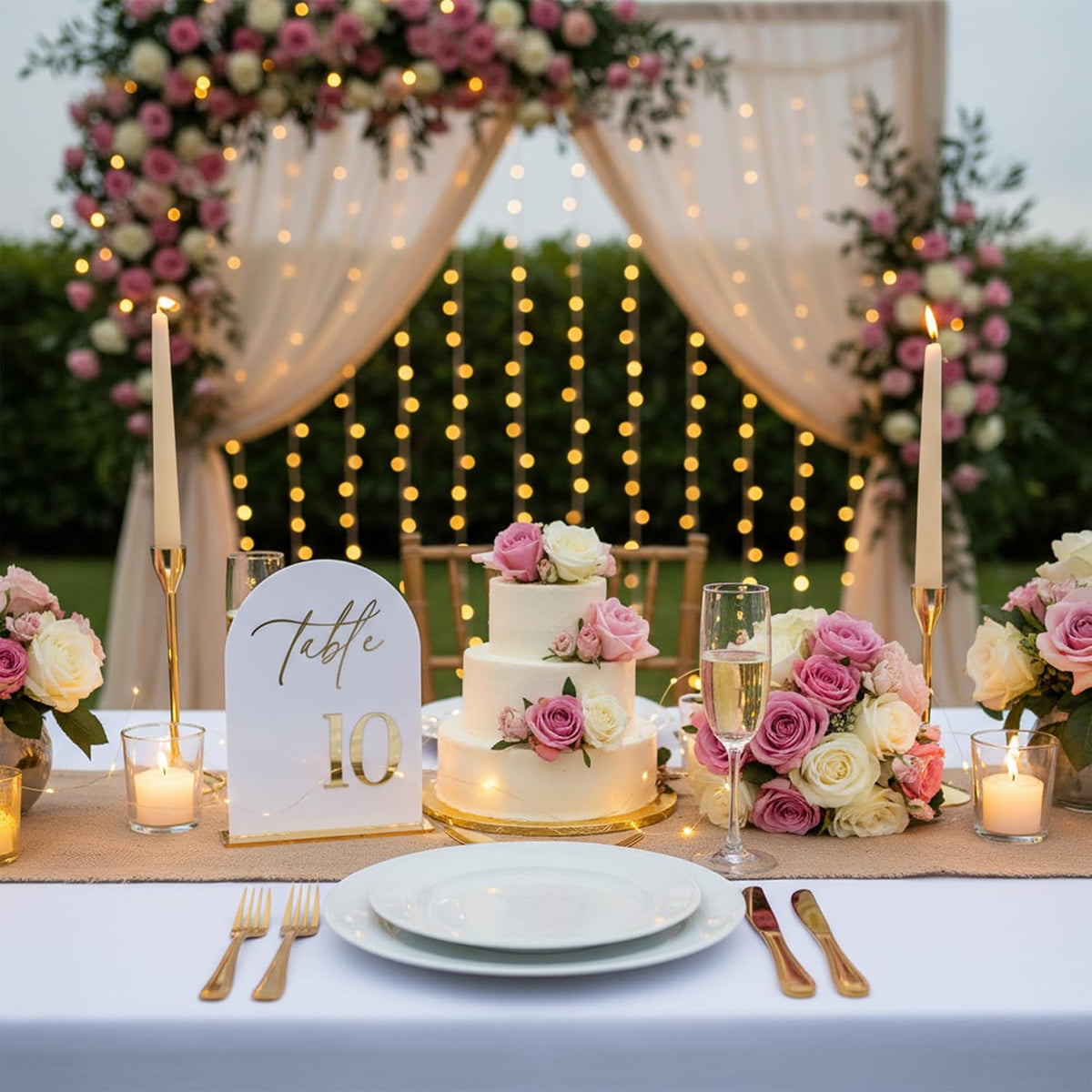 Wedding Table Numbers 1-15 with Holders,5x7 inch Arch Acrylic Table Numbers Signs with Gold Foil Embossed for Wedding