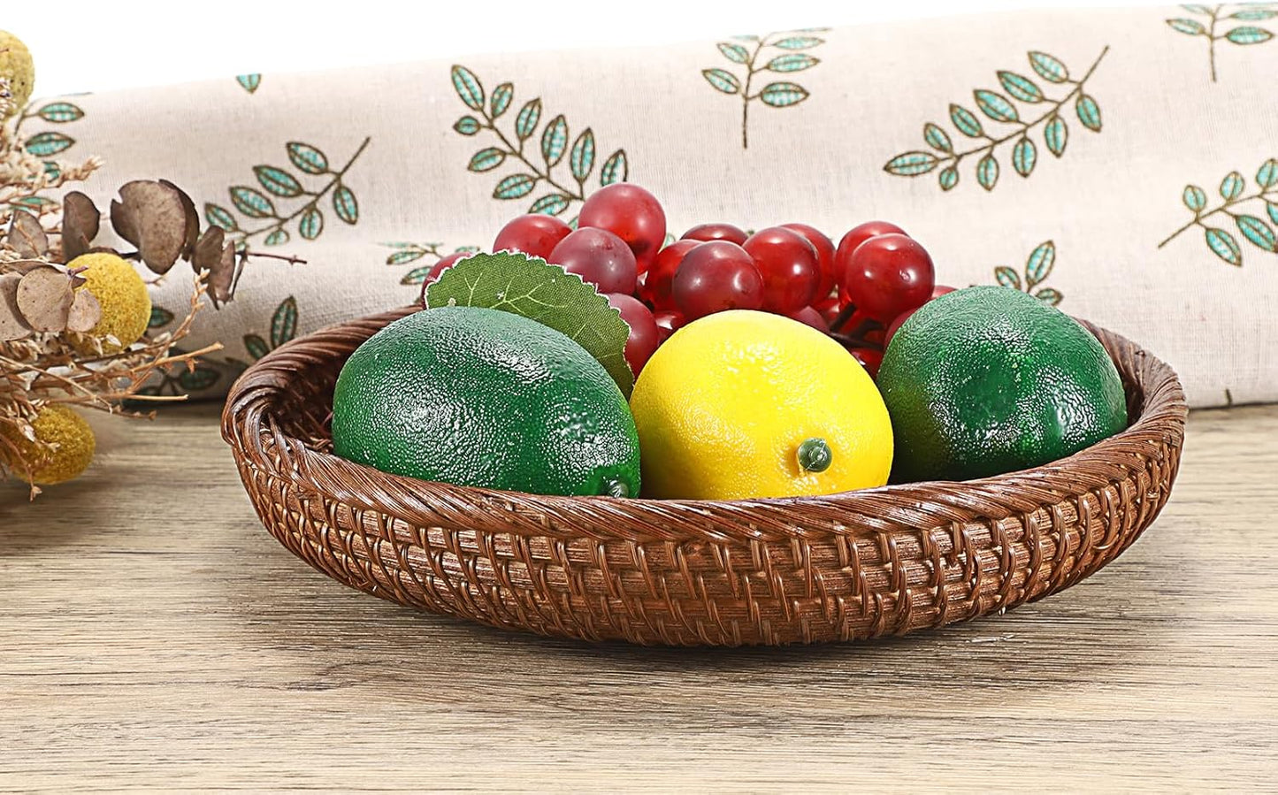 Small Key Basket Bowl for Entryway 7.6" Round Woven Wicker Basket Fruit Serving / Small, 7.6 / Brown