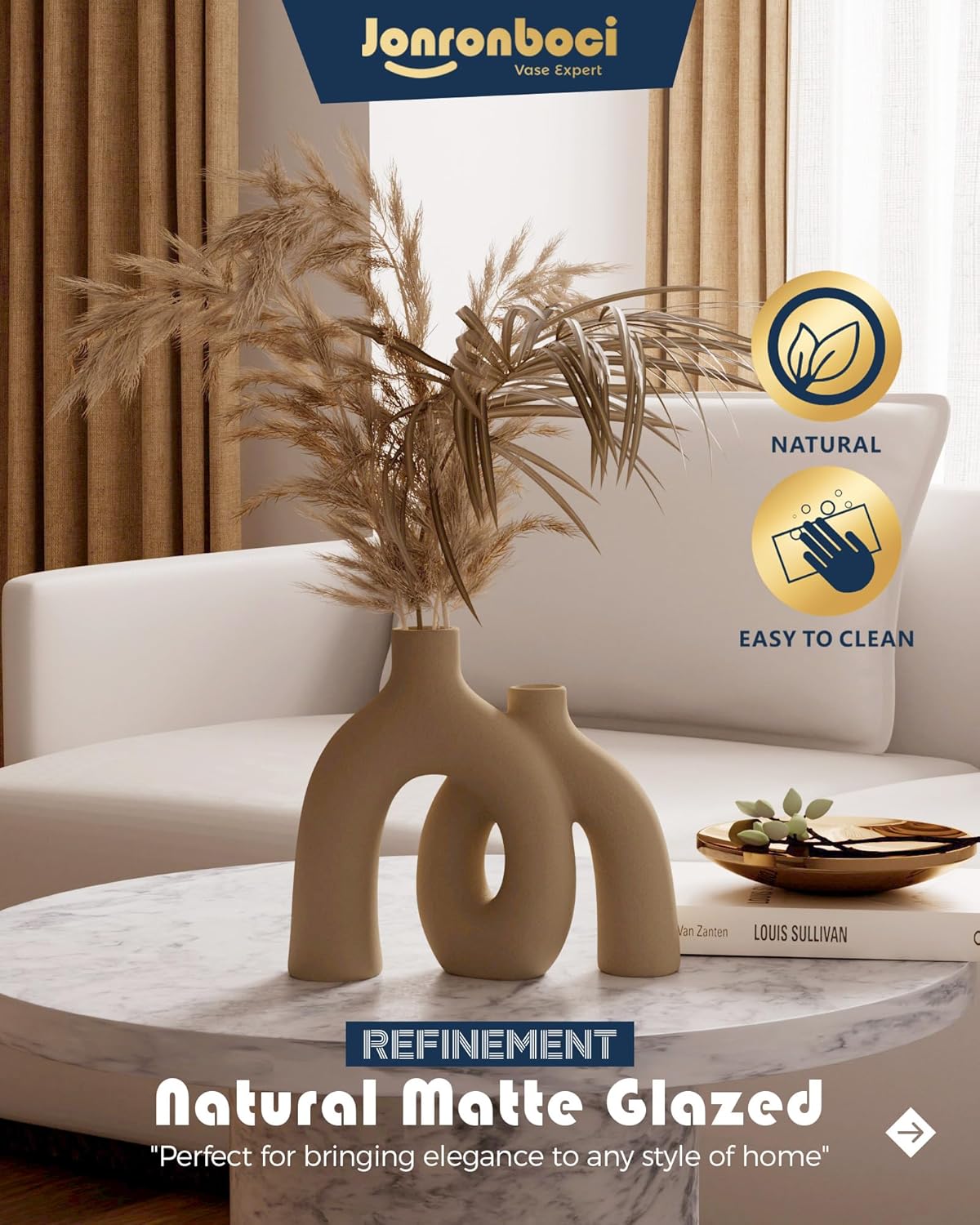 Tan Modern Rustic Farmhouse Style Vases Home Decor / Brown