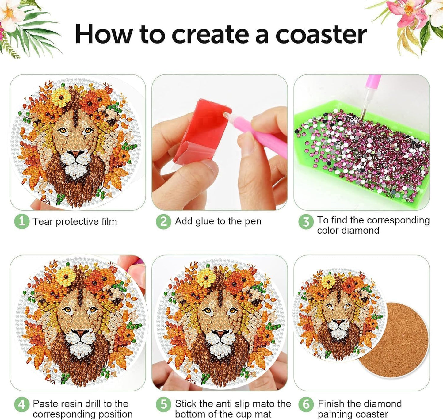 Holder Cork / Diamond Painting Coasters / Fall Animals / Set of 8