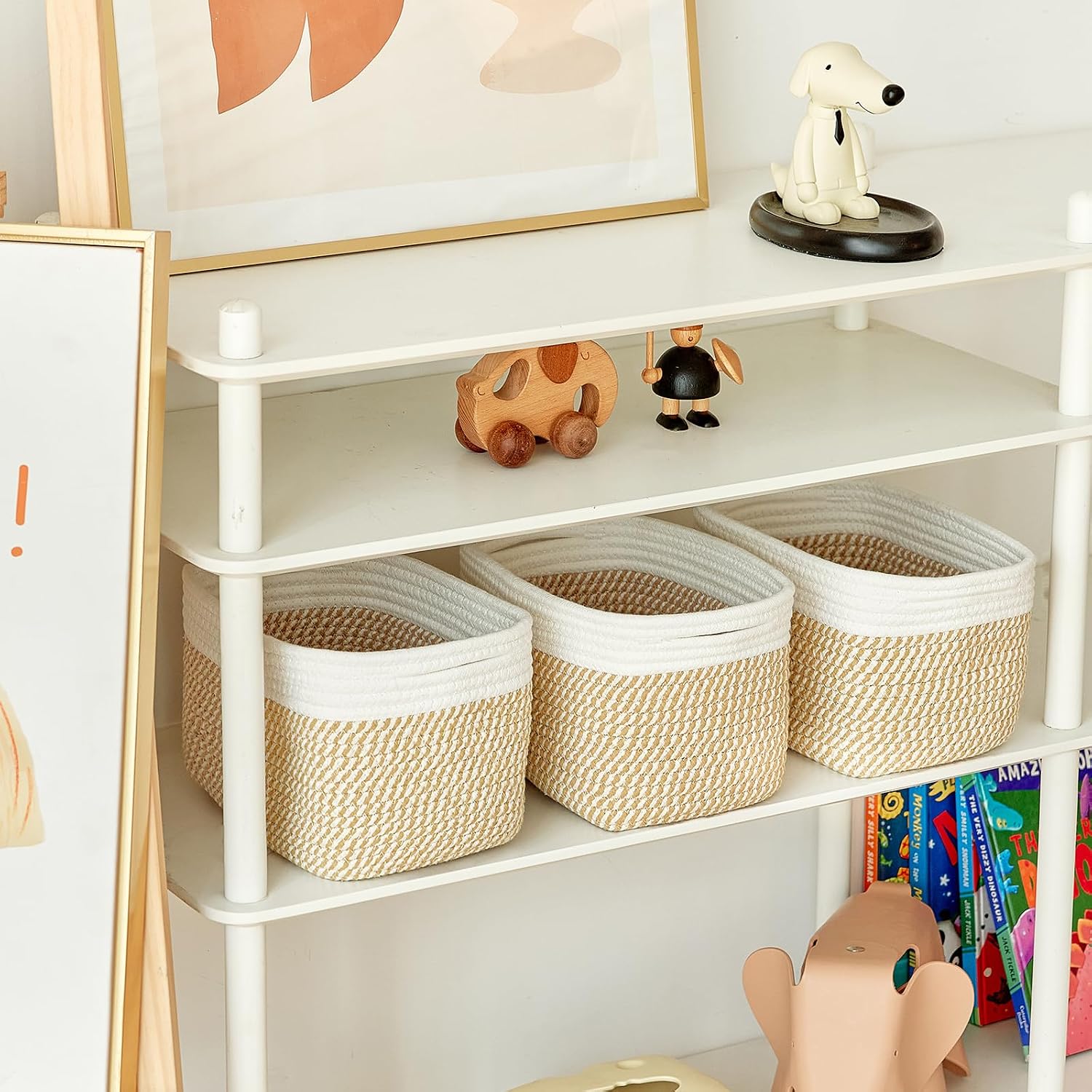 Bathroom Storage Basket / White & Mixed Camel / 10.6 x 6.7 x 6.7