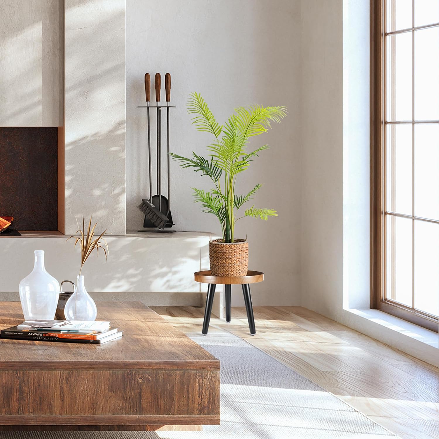 KGPLOME Indoor Plant Stand,Tall Stand with Raised Design(Walnut,12x10.8 in) | Wood Mid Century Plant Table in Walnut