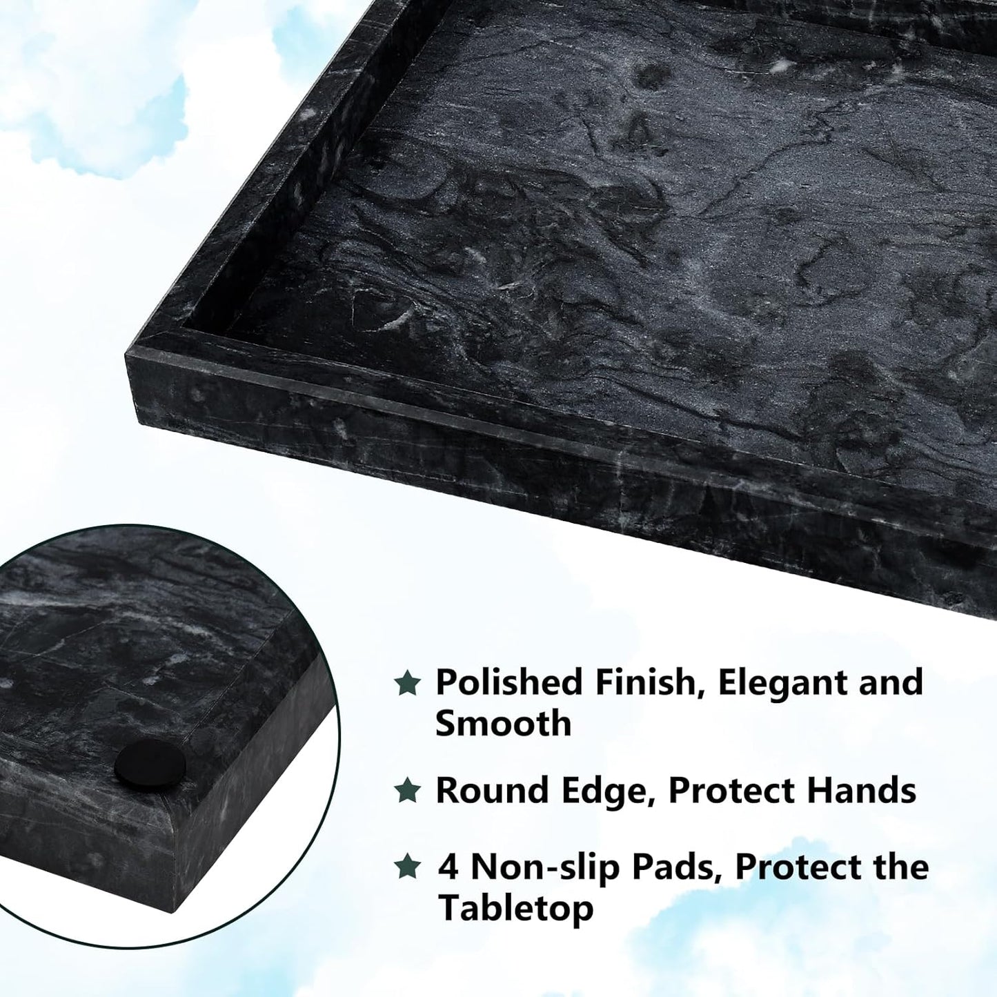 Real Natural Marble Tray / Gray / 12 x 8 x 1.2
