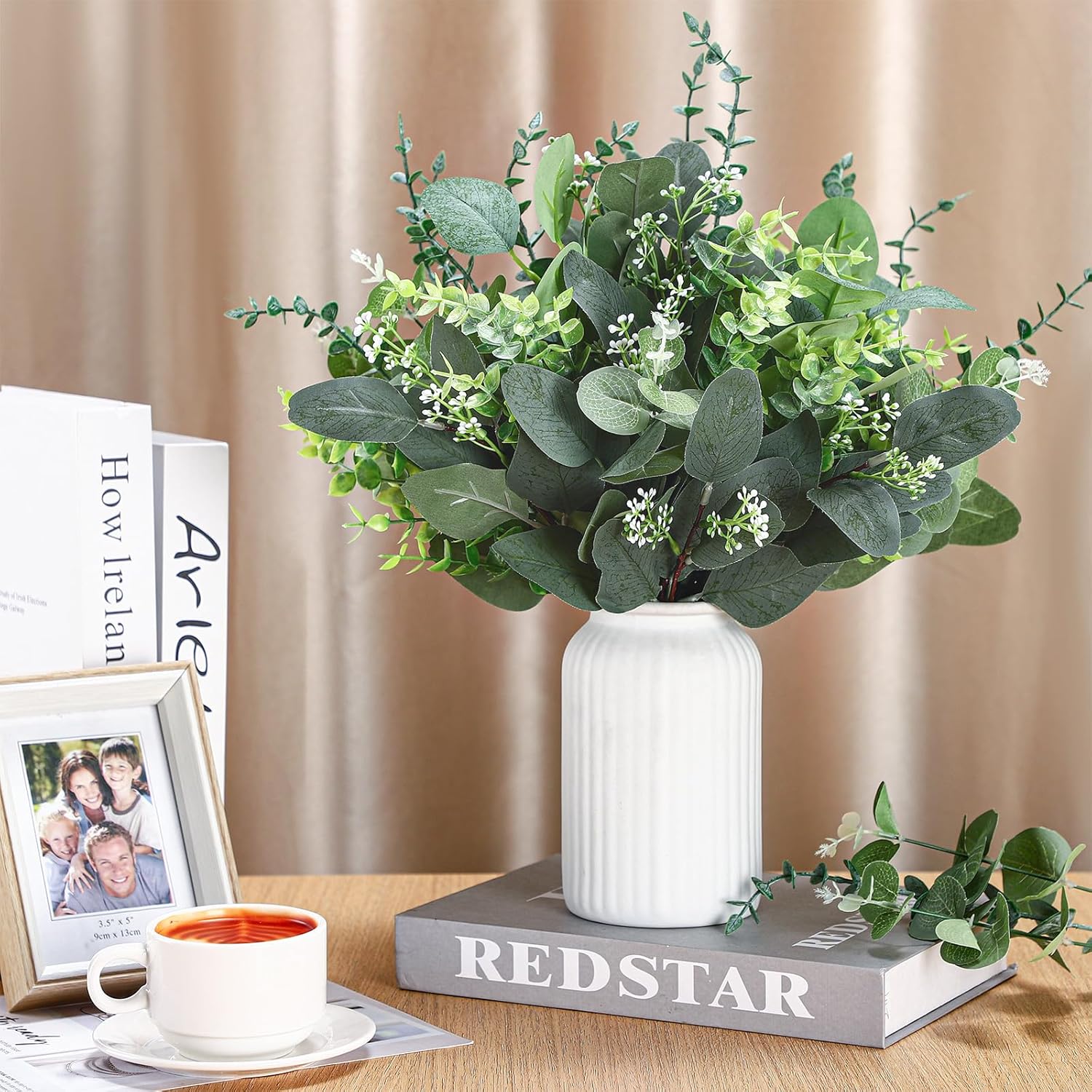 6 Kinds Mixed Greenery Stem Artificial Faux Eucalyptus Leaves Dollar / Silver / Set of 120