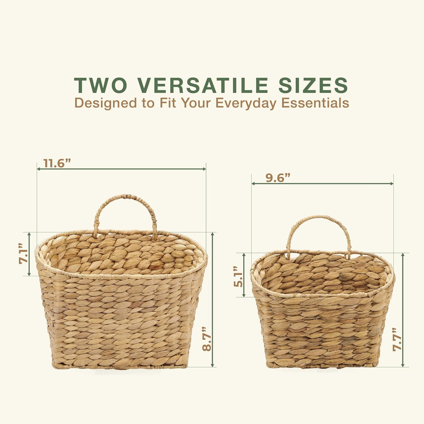 Woven Wall Baskets for Storage / Natural Water Hyacinth / Set of 2