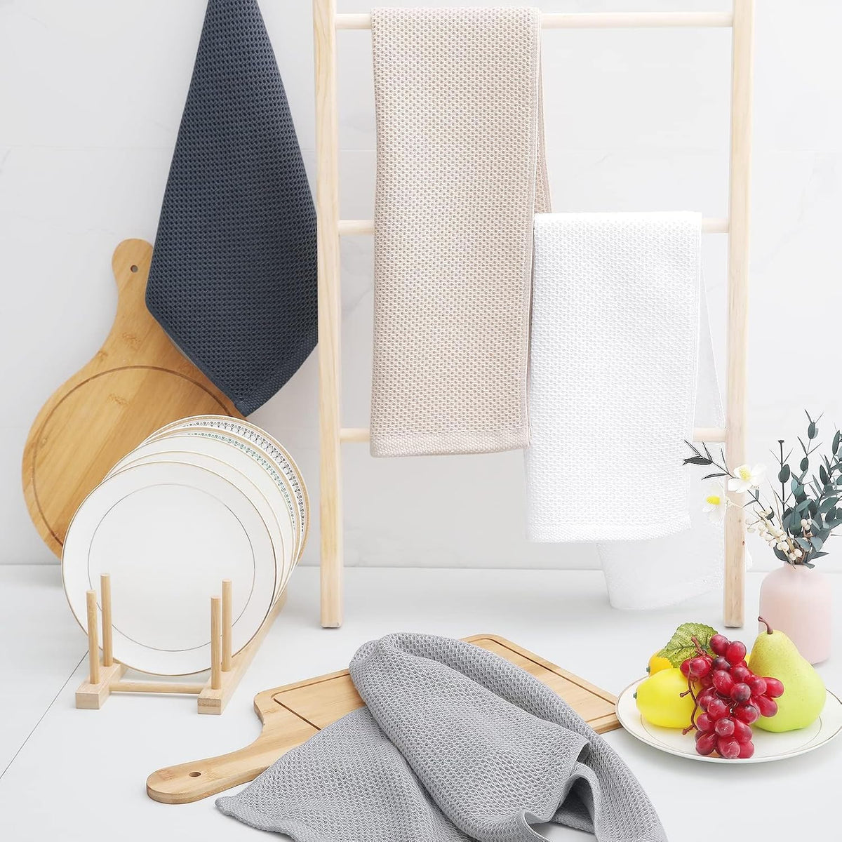Homaxy 100% Cotton Waffle Weave Kitchen Dish Towels 18-Pack, White | 13 x 28 Inches, Ultra Soft Absorbent Dish Towels