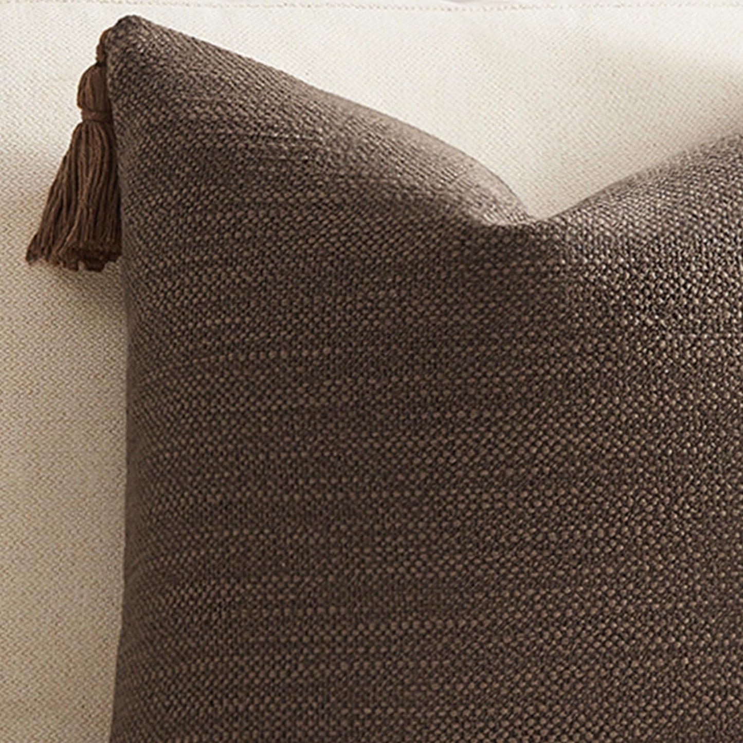 Linen Look Decorative Throw Cushion Covers / Coffee Brown / 16 x 16 / Set of 2