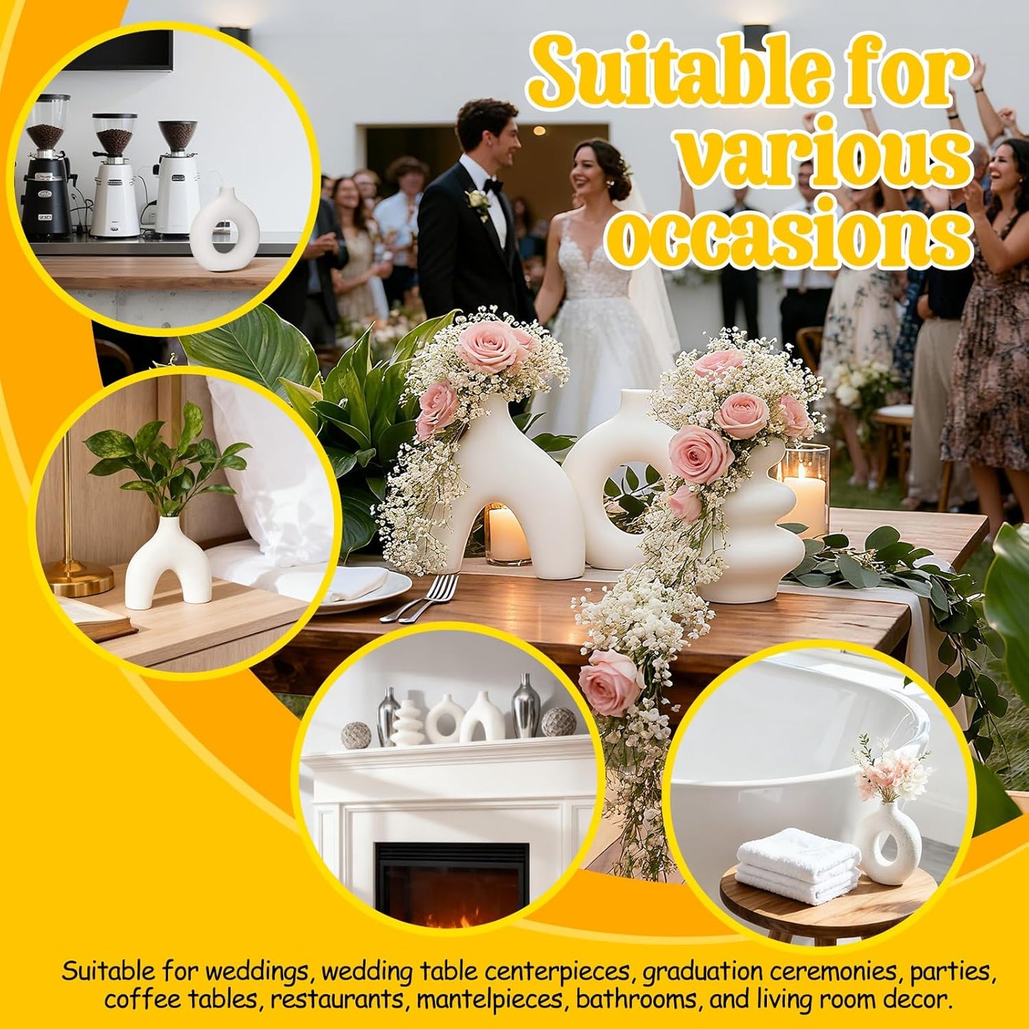 Large Ceramic Modern Flower Vase / White / Set of 3