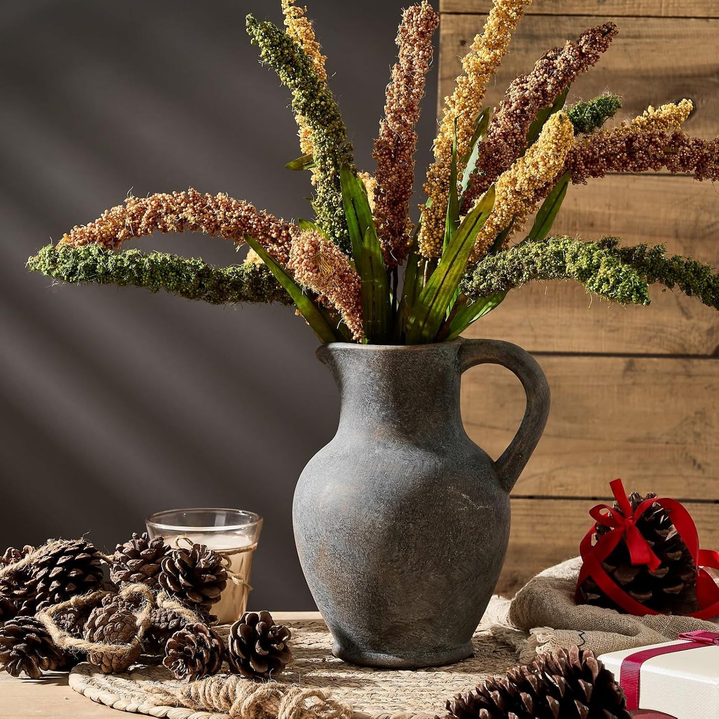 Ceramic Rustic Farmhouse Vase / Black and Gold
