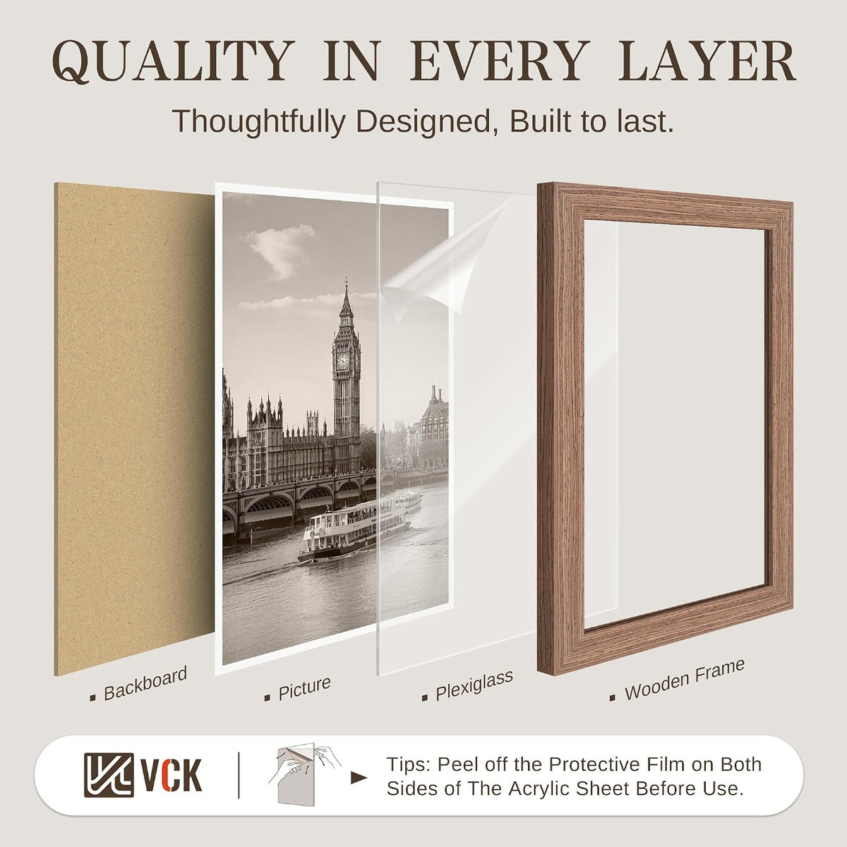VCK 27x40 Inch Poster Frames Set of 3, Walnut Woodgrain, Wall Hanging | Wide Border, Exclusive Woodgrain, Shatterproof