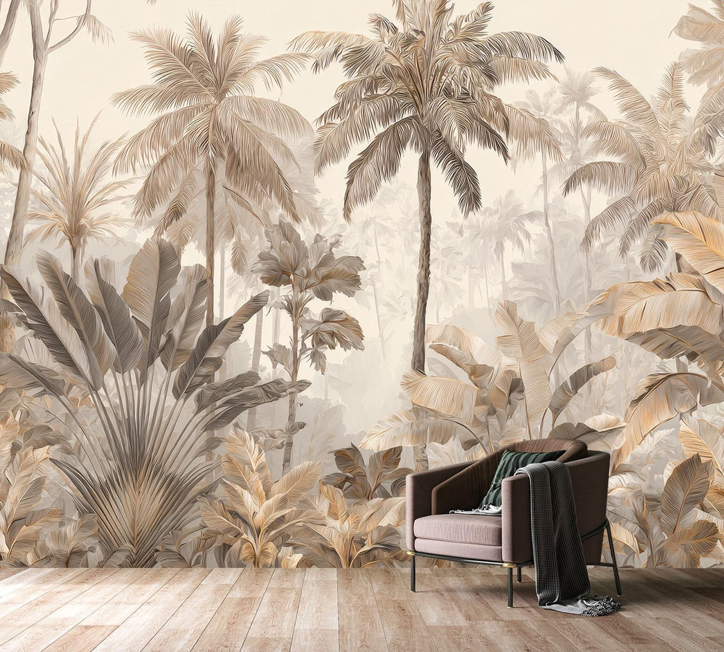Retro Tropical Jungle Plant Leaves Peel and Stick Wallpaper murals / Zz10 / 79 x 55