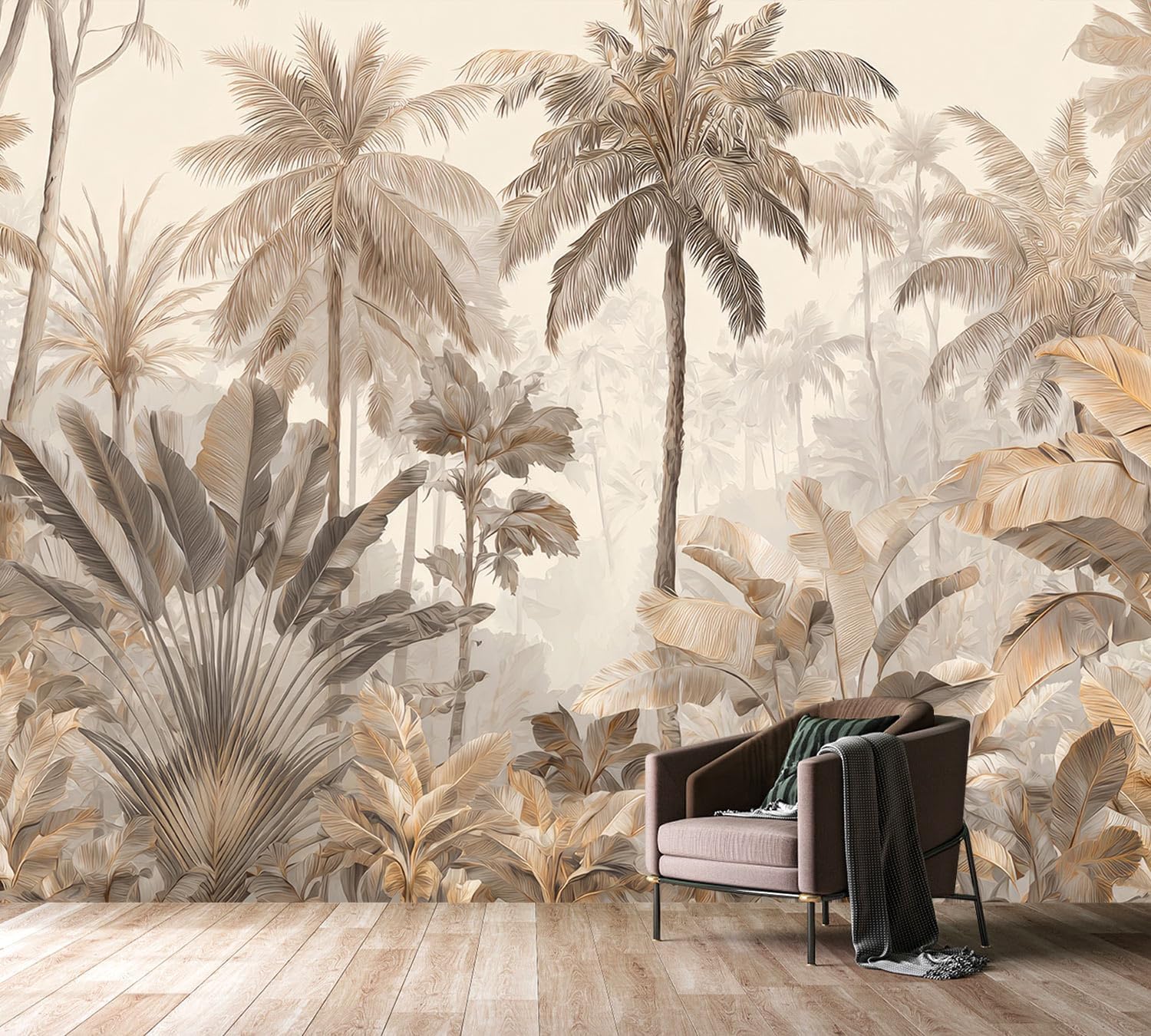 Retro Tropical Jungle Plant Leaves Peel and Stick Wallpaper murals / Zz10 / 79 x 55