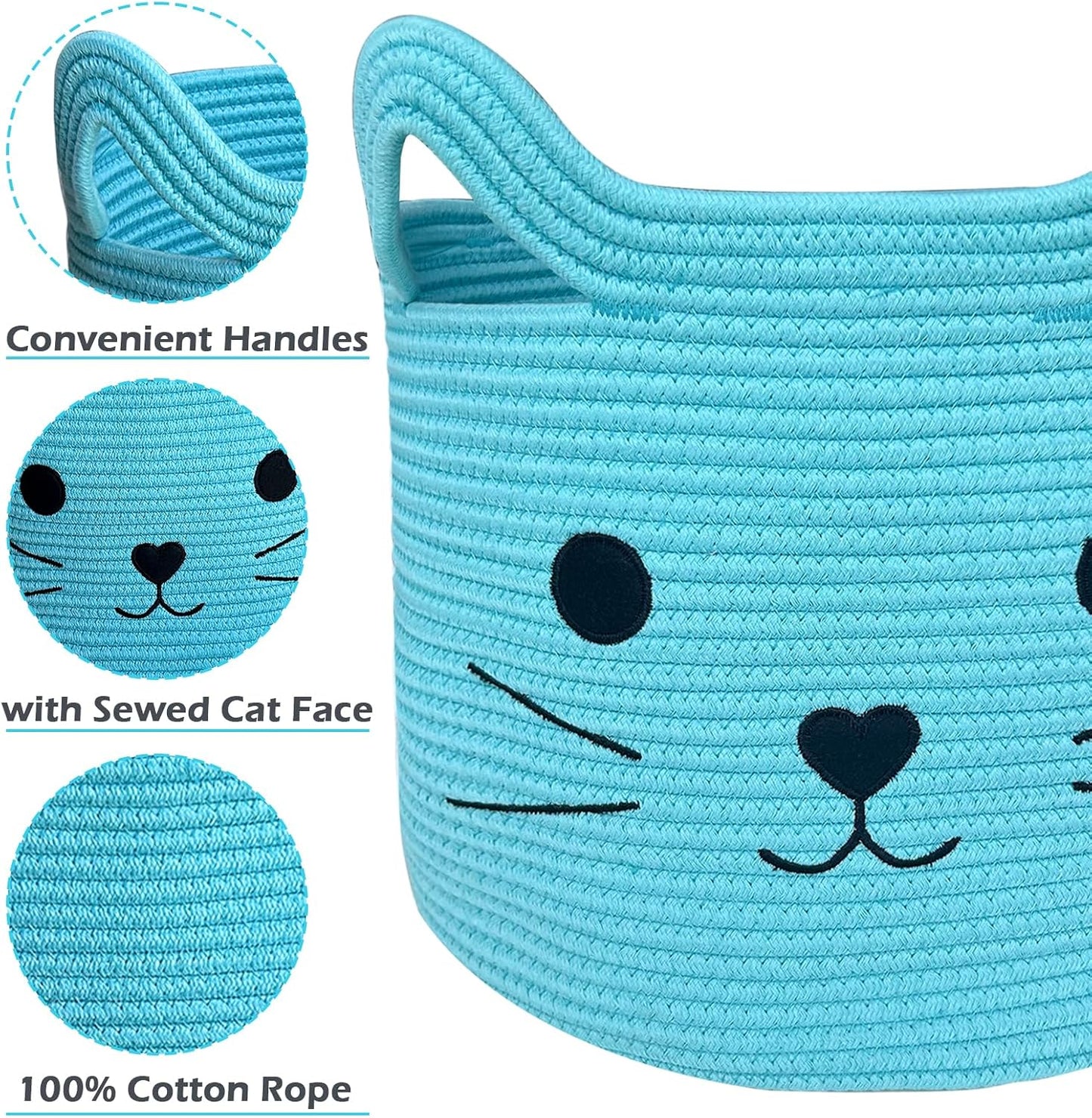 Animal Basket / Large Cat Toy Basket / Blue / Blue Cat / 15 Inch